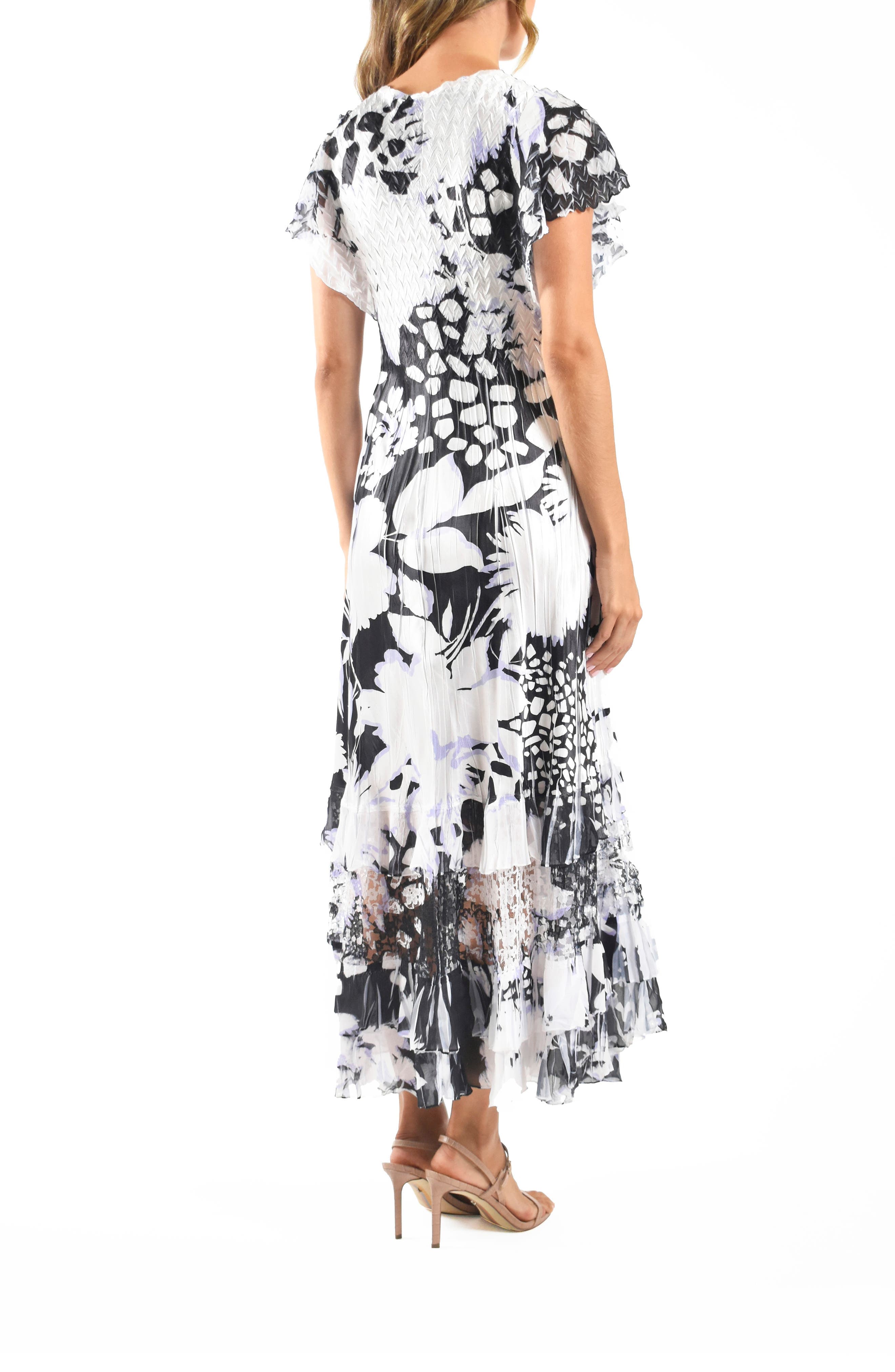 Lace Inset Charmeuse & Chiffon Maxi Cocktail Dress - image 2