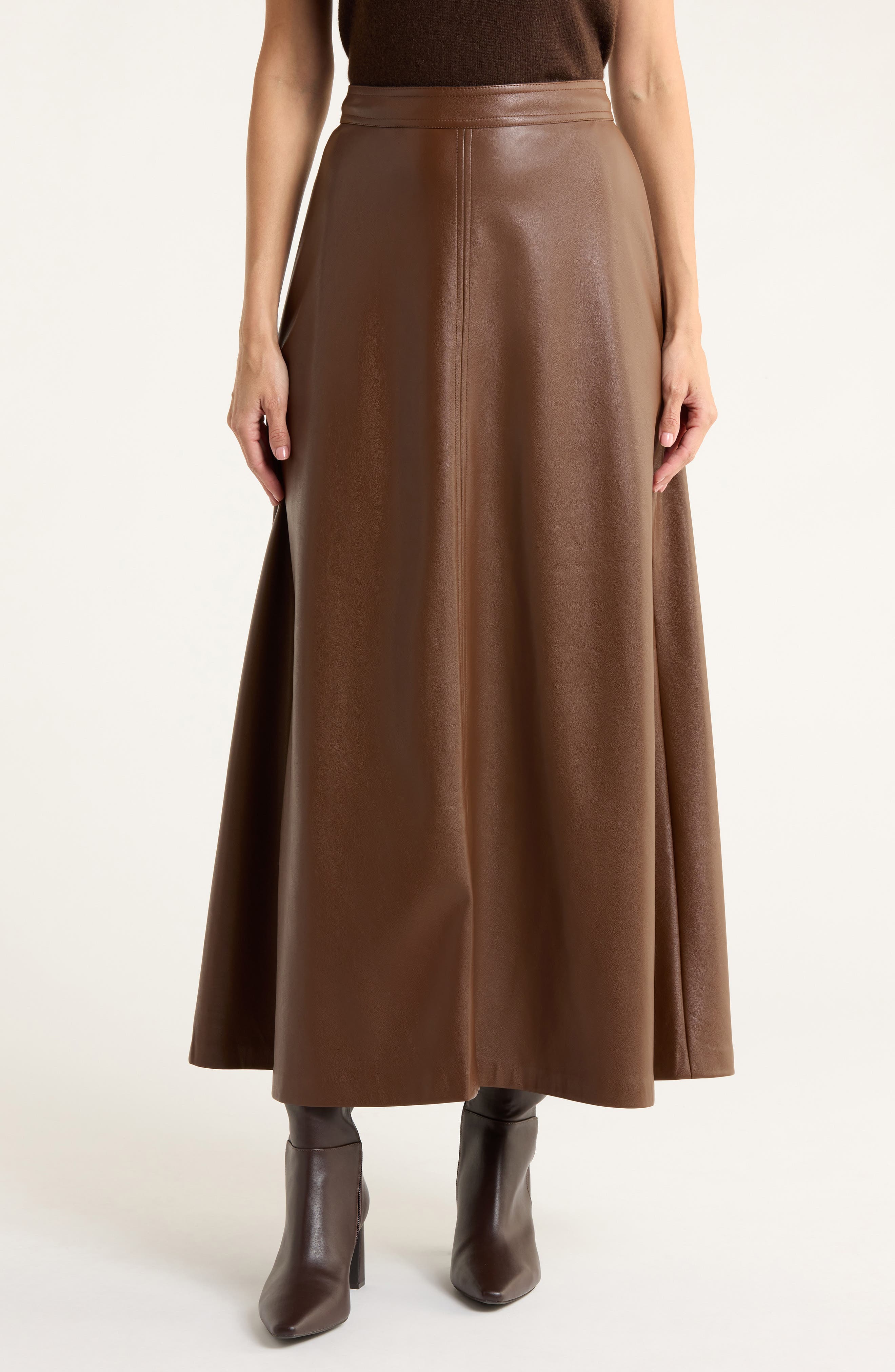 Faux Leather A-Line Midi Skirt - image 1