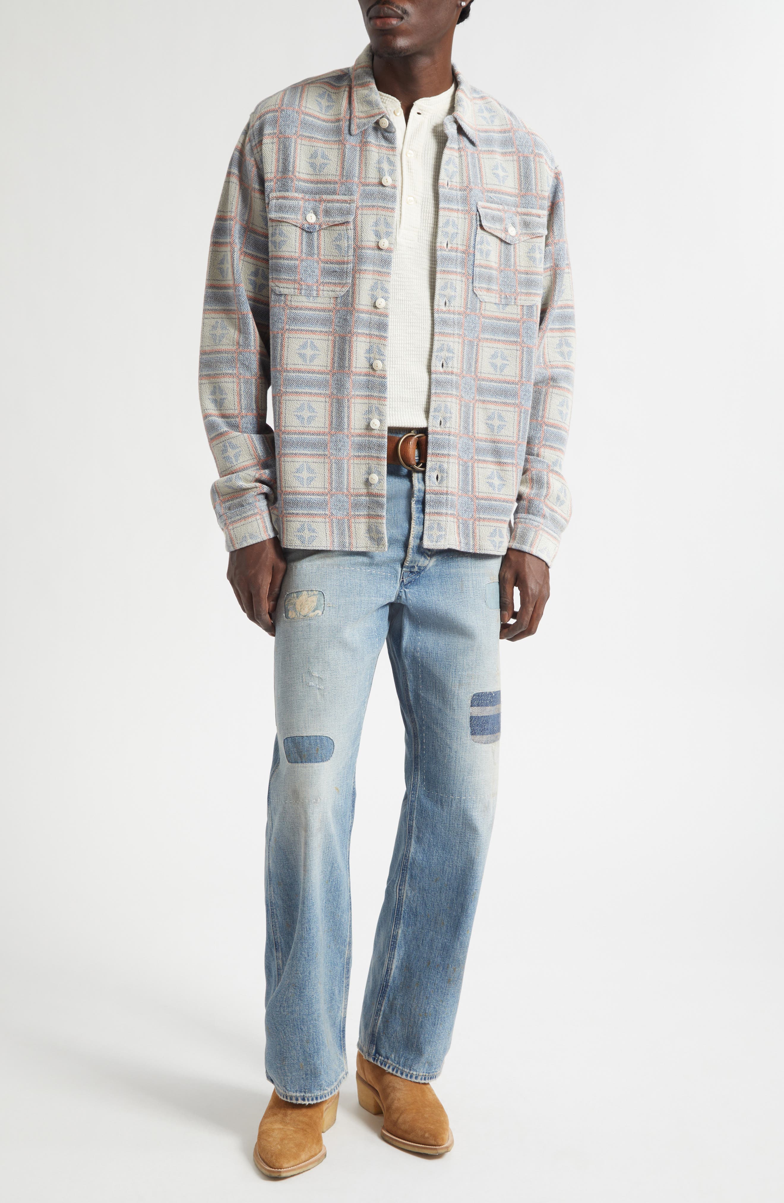 Reverse Print Terry Cloth Button-Up Work Shirt - image 2