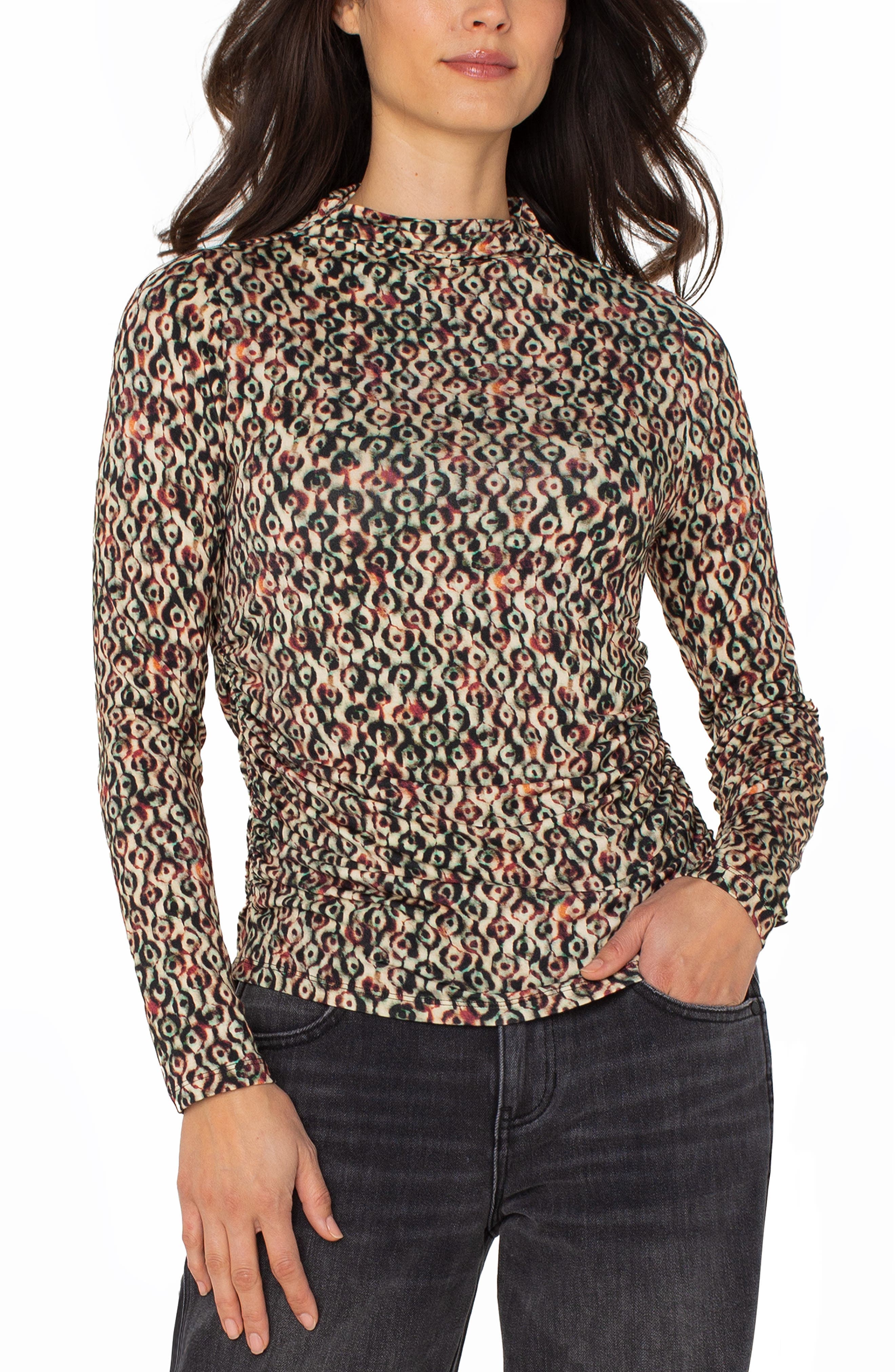 Ikat Print Mock Neck Top - image 1