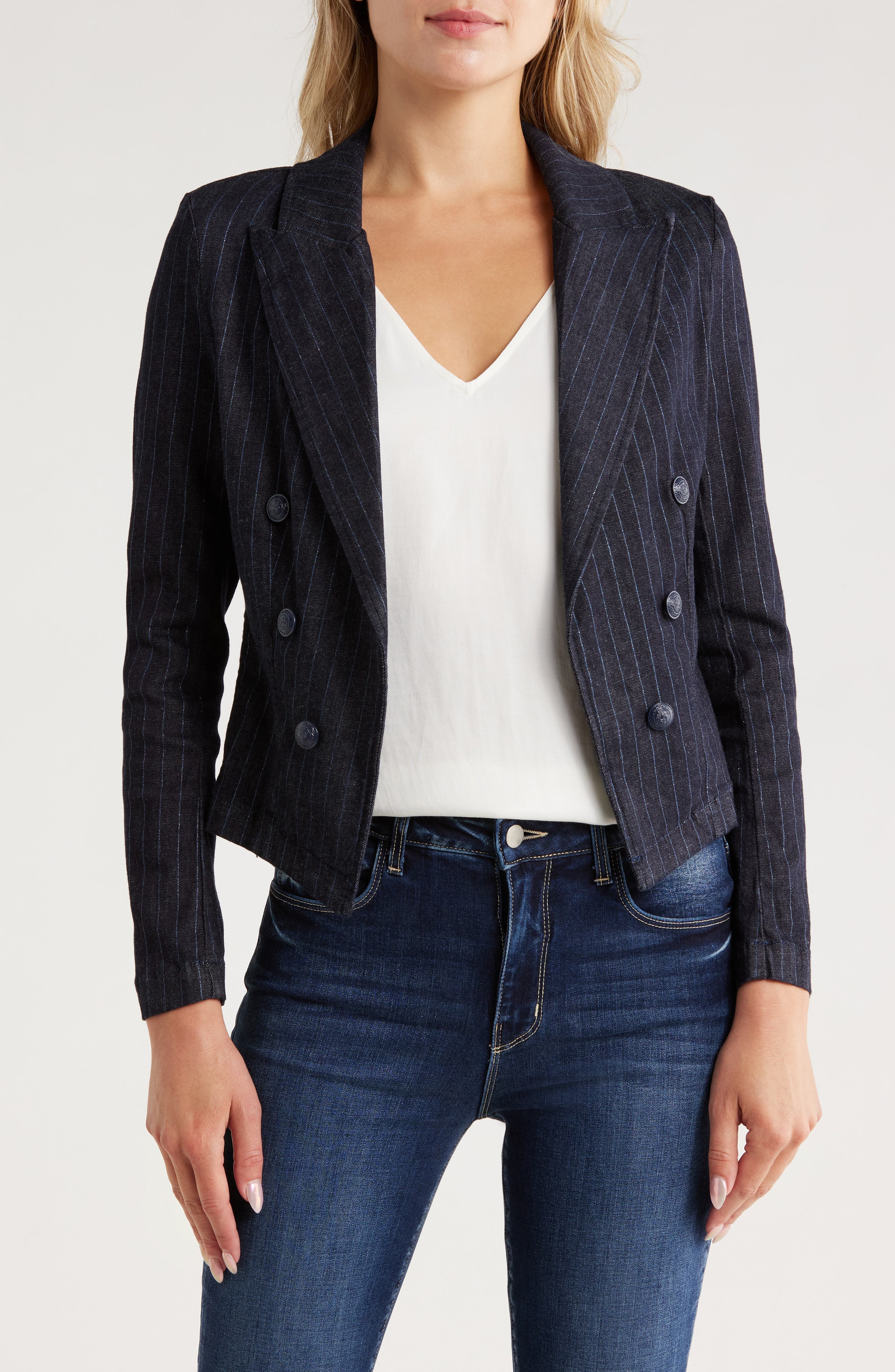 Wayne Pinstripe Double Breast Crop Jacket - image 1