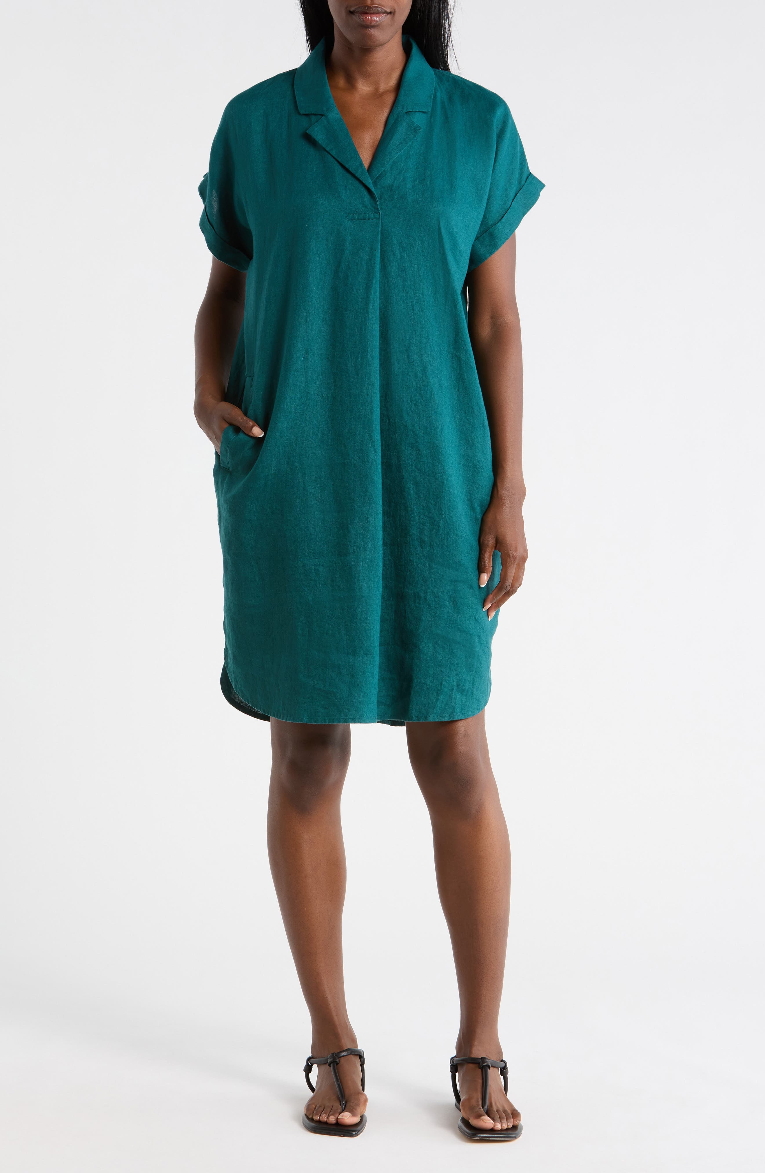 Notch Collar Linen Shirt Dress - image 3