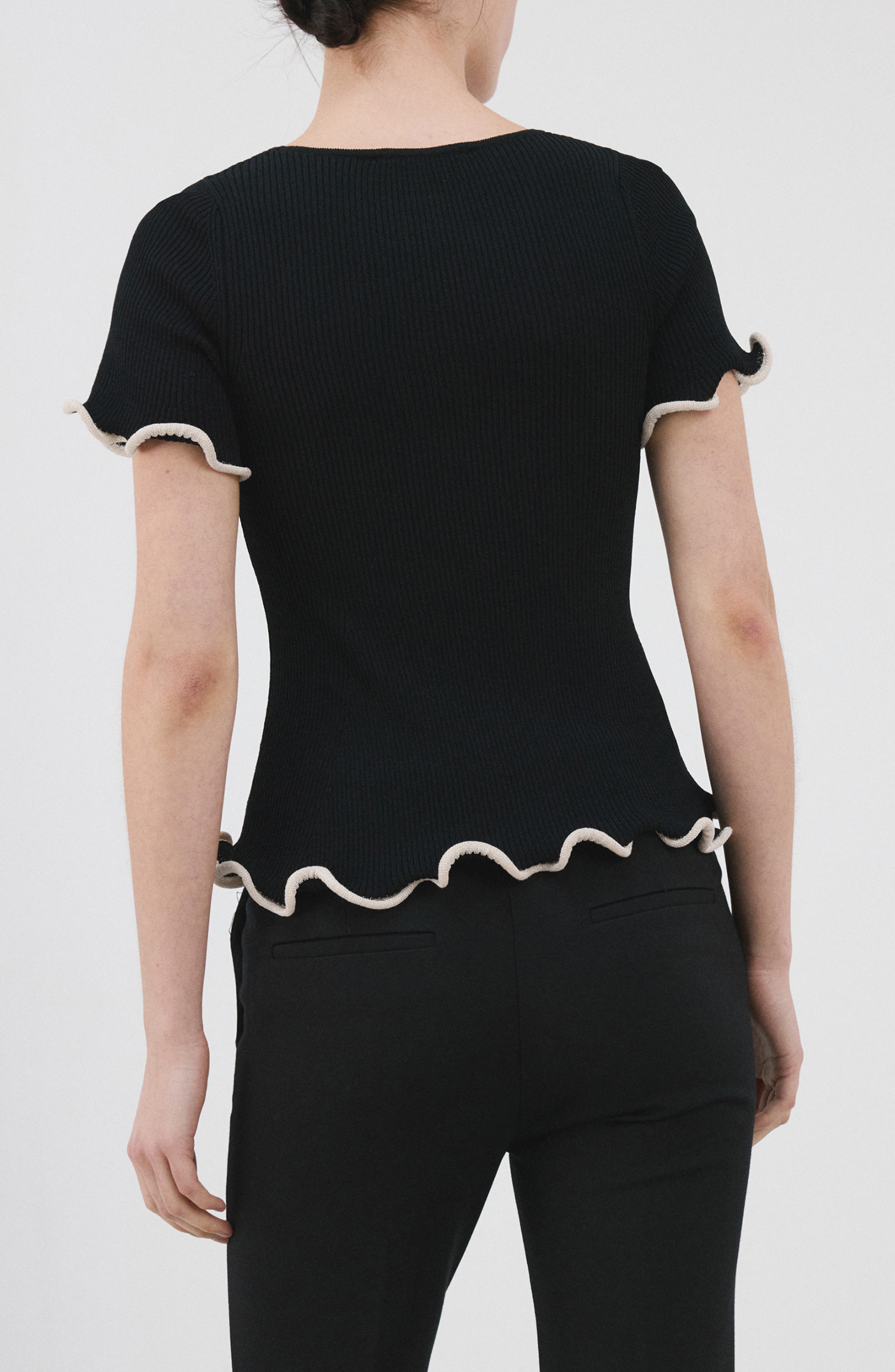 Ruffle Trim Short Sleeve Sweater - image 2