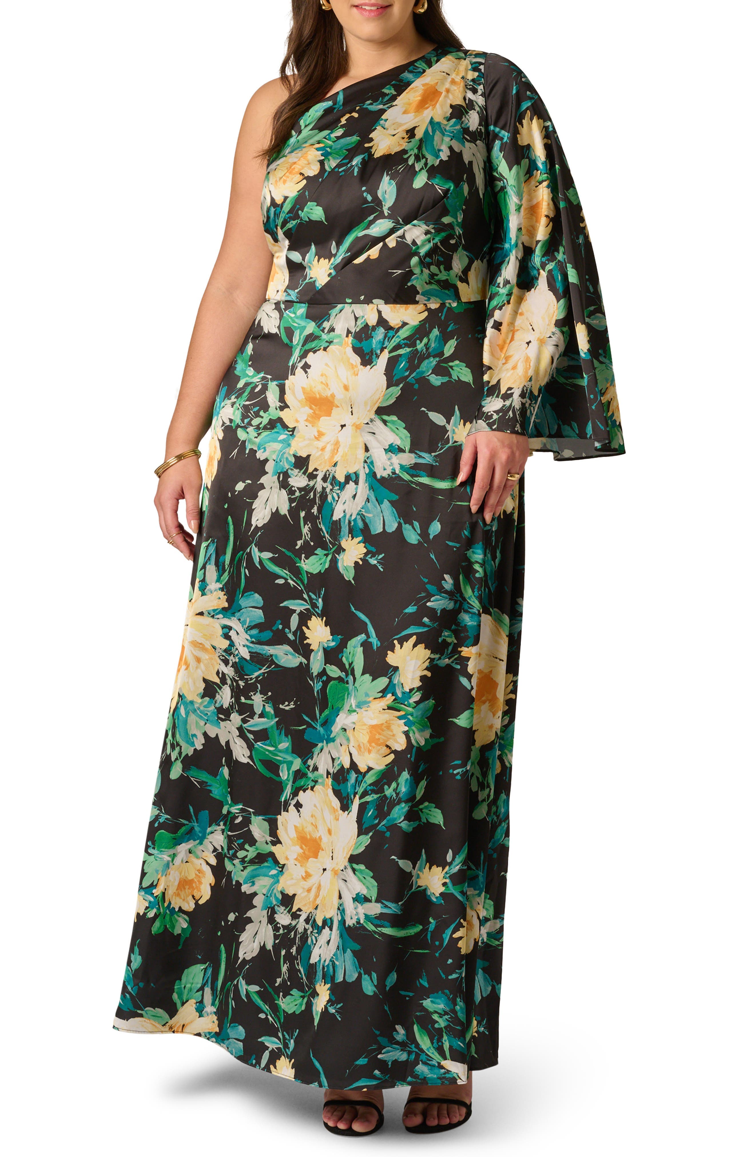 Floral Print One-Shoulder Gown - image 1