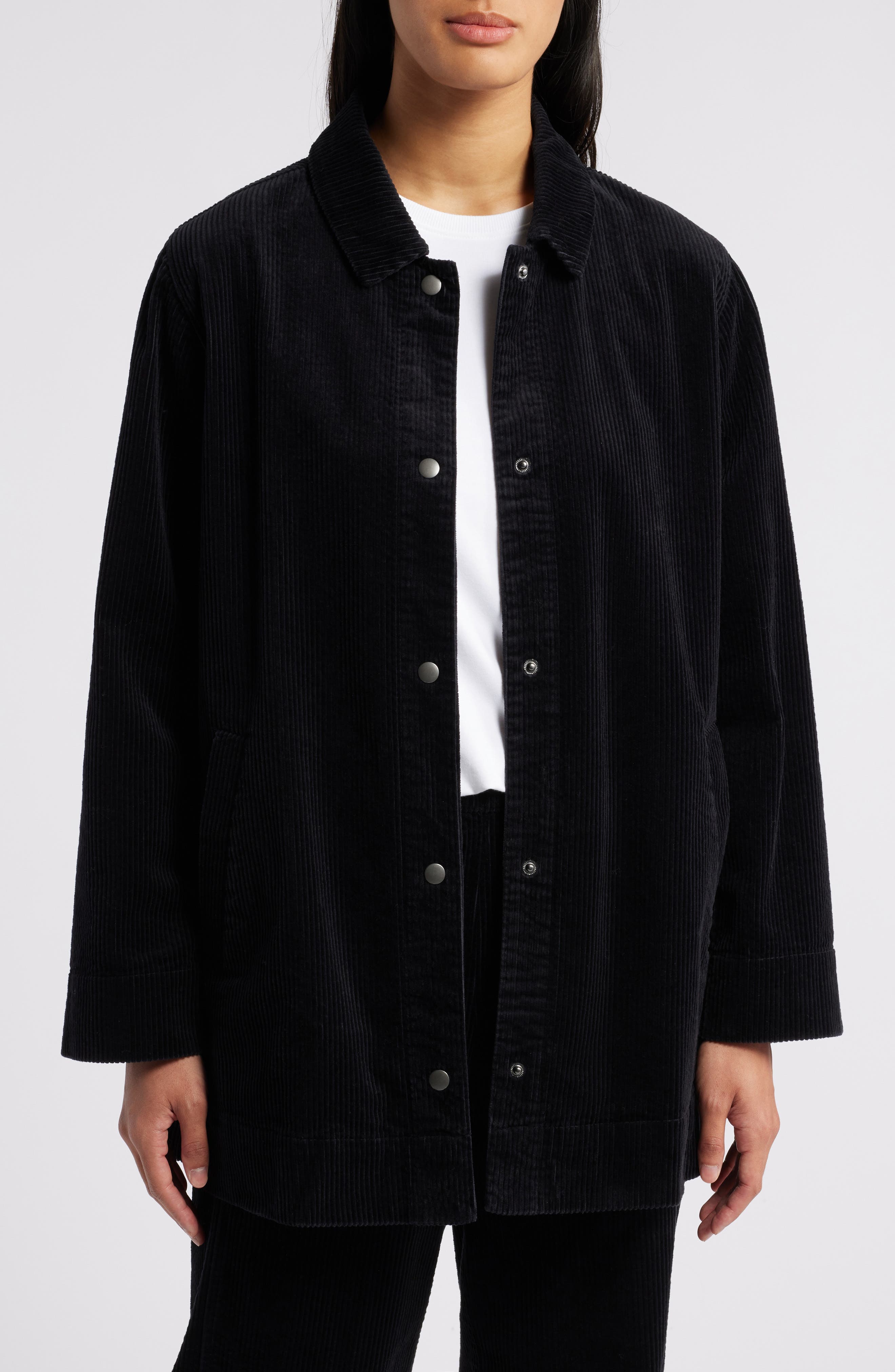 Classic Collar Long Stretch Corduroy Jacket - image 1