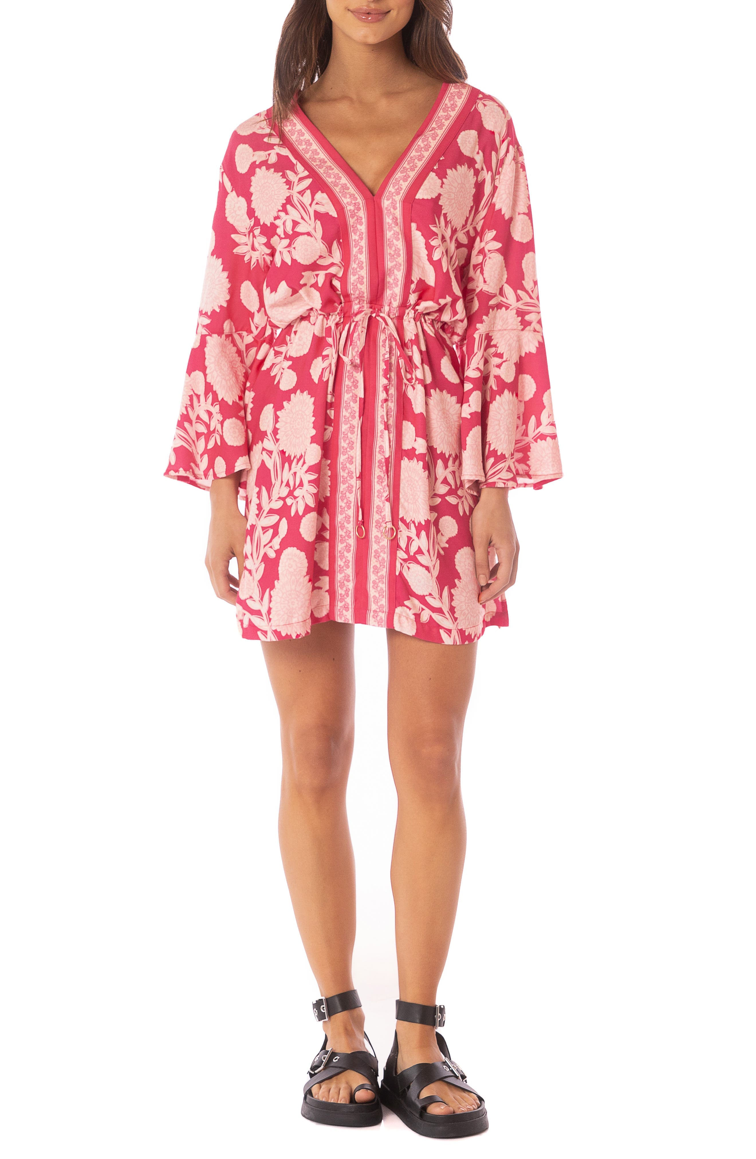 Candy Flowery Joy Long Sleeve Cover-Up Mini Sundress - image 1