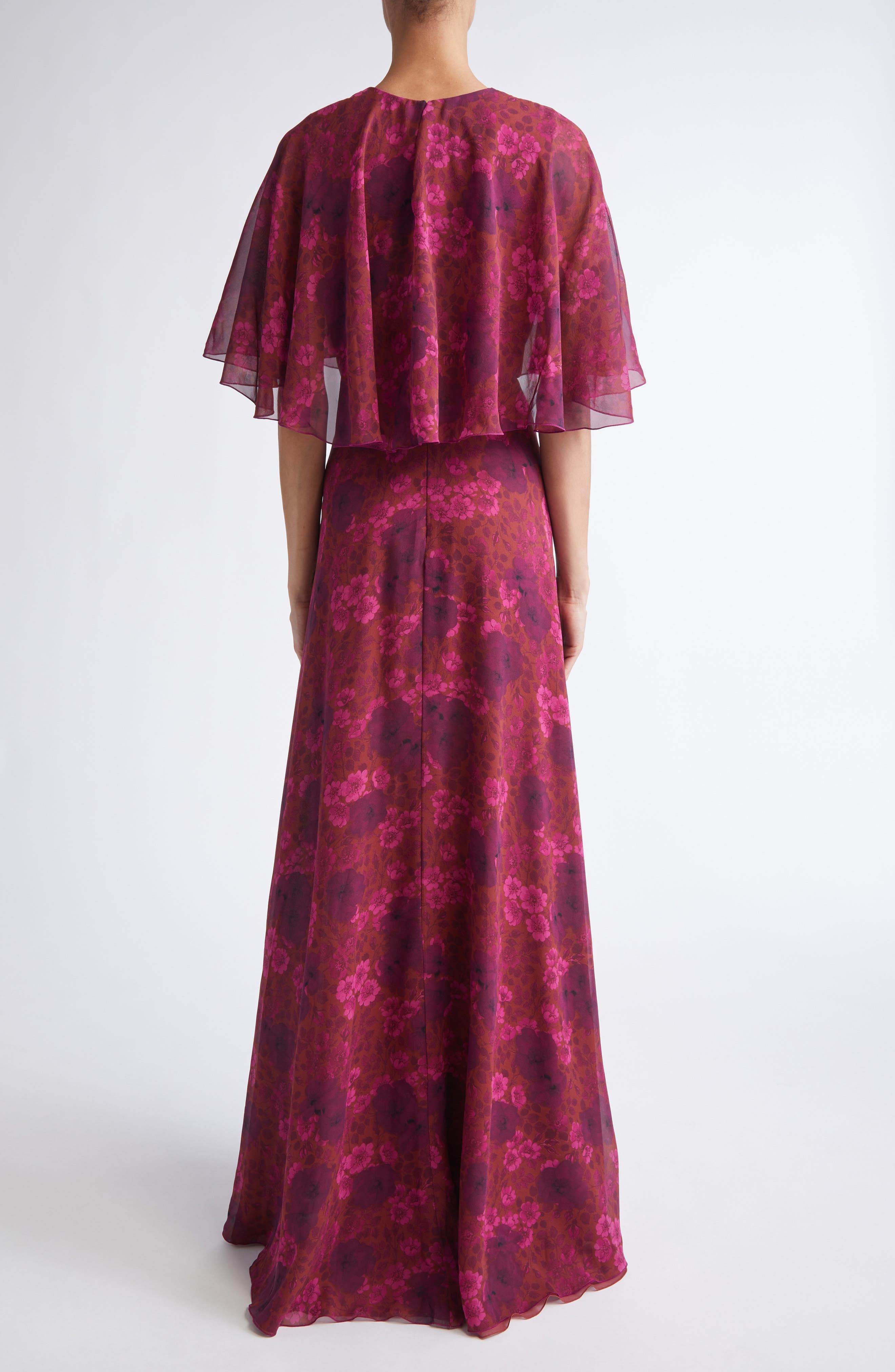 Anemones Cape Bodice Silk Georgette Dress - image 2