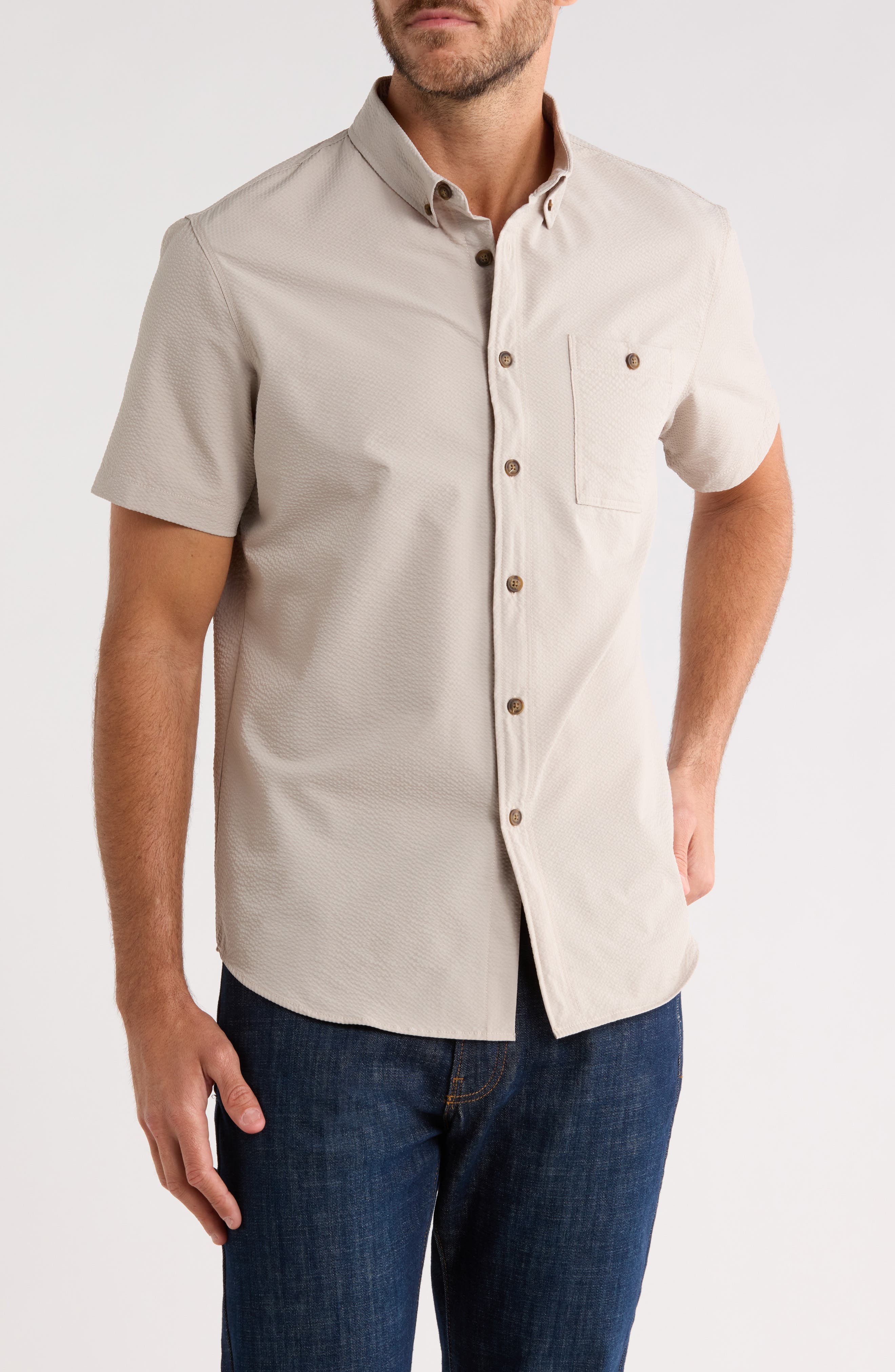 Seersucker Short Sleeve Button-Down Shirt - image 3