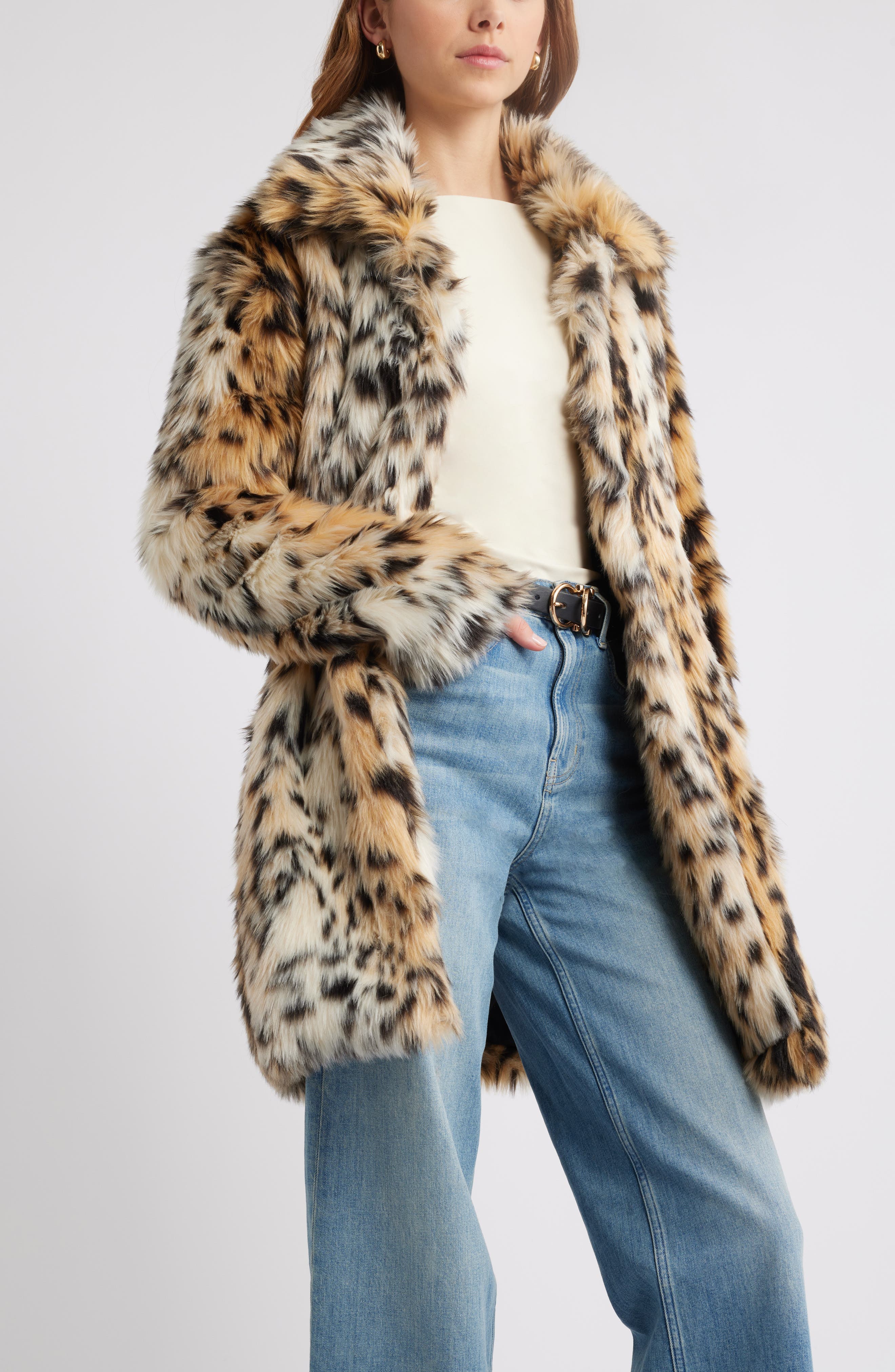 Leopard Faux Fur Longline Coat - image 1