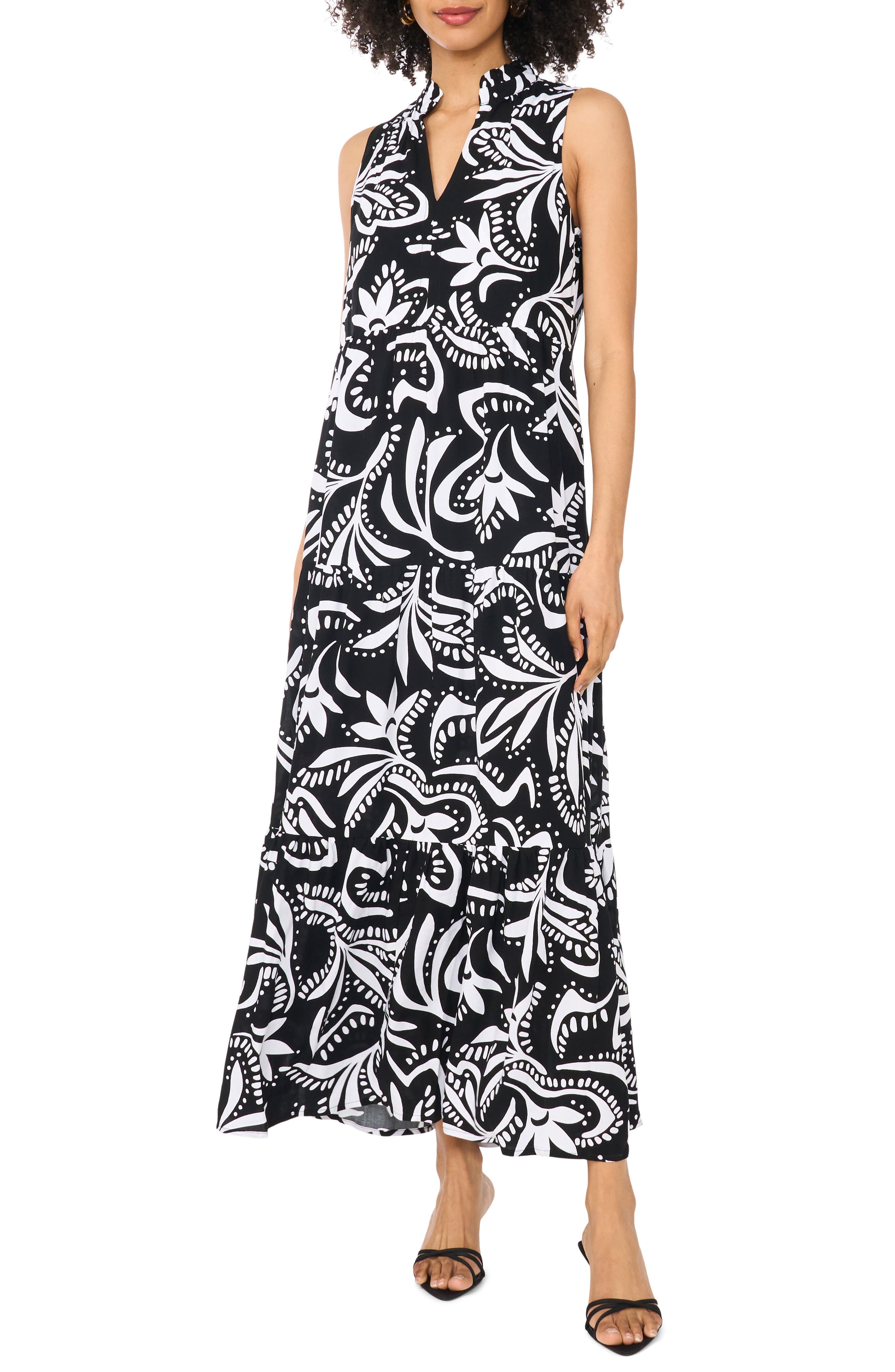 Print Sleeveless Tiered Maxi Dress - image 1
