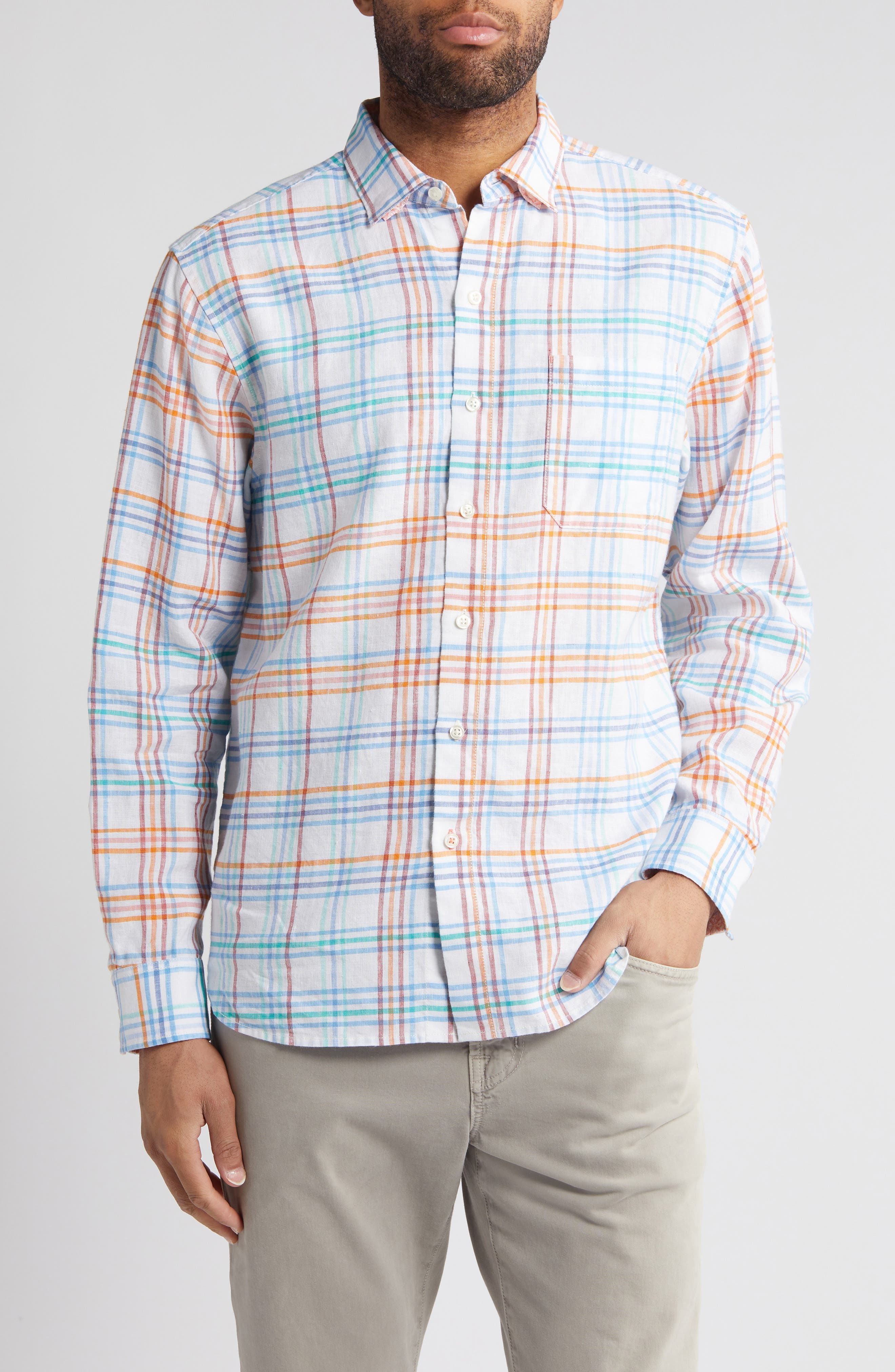 Barbados Breeze La Vida Check Linen Blend Button-Up Shirt - image 1