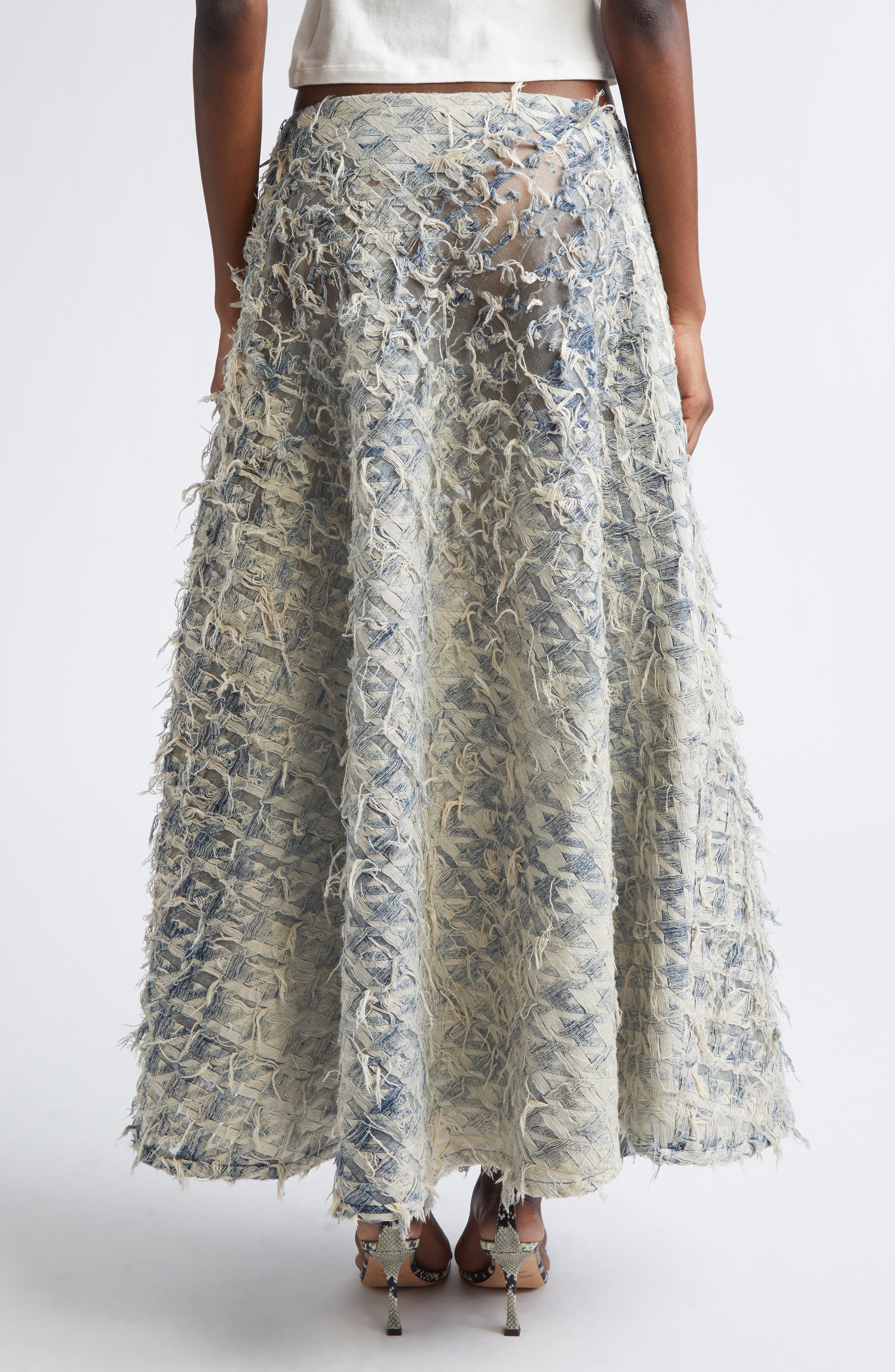 De-Annina-Fsh Devore Houndstooth Denim Maxi Skirt - image 2