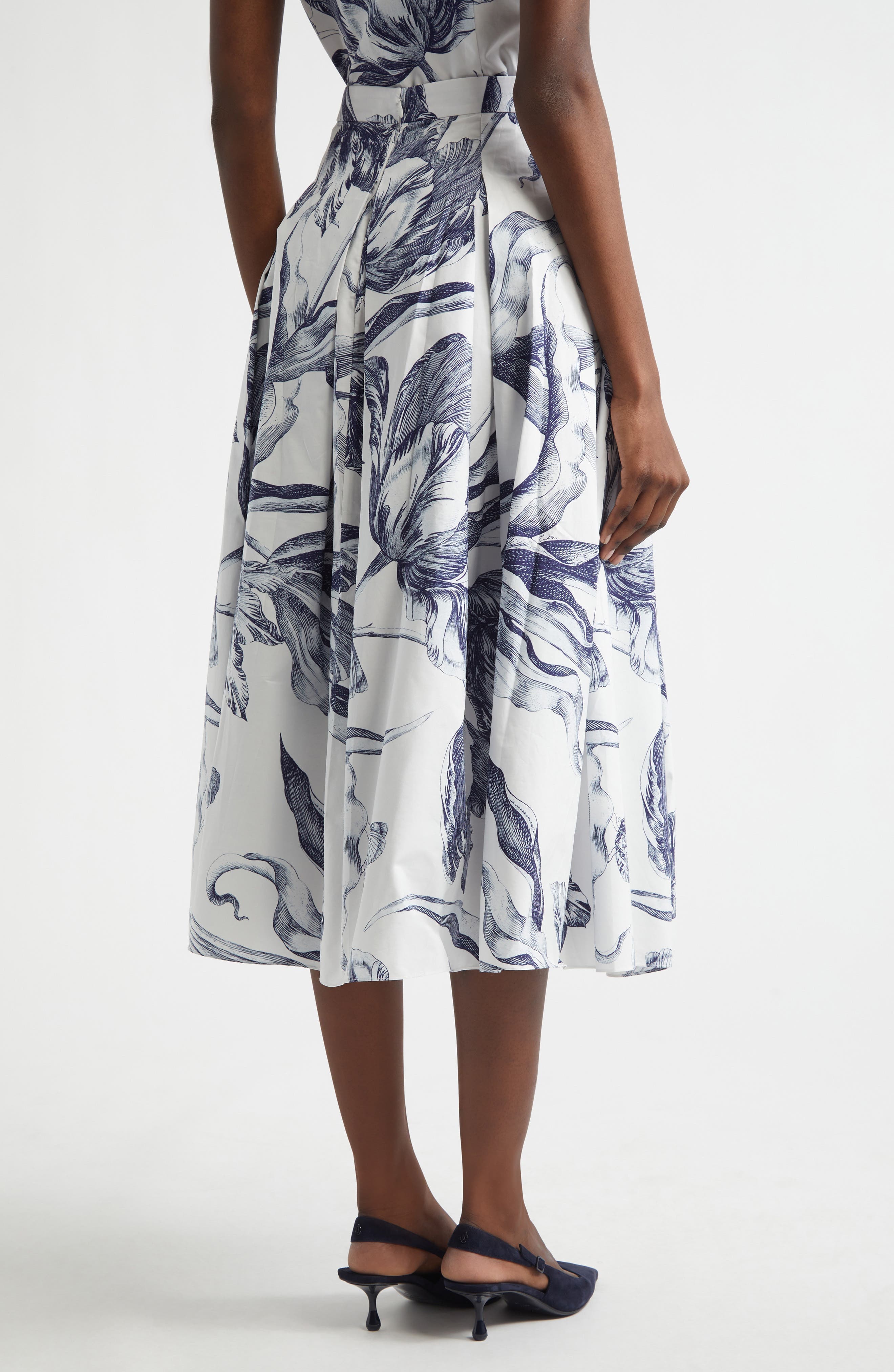 Print Pleated Cotton Midi Skirt - image 2