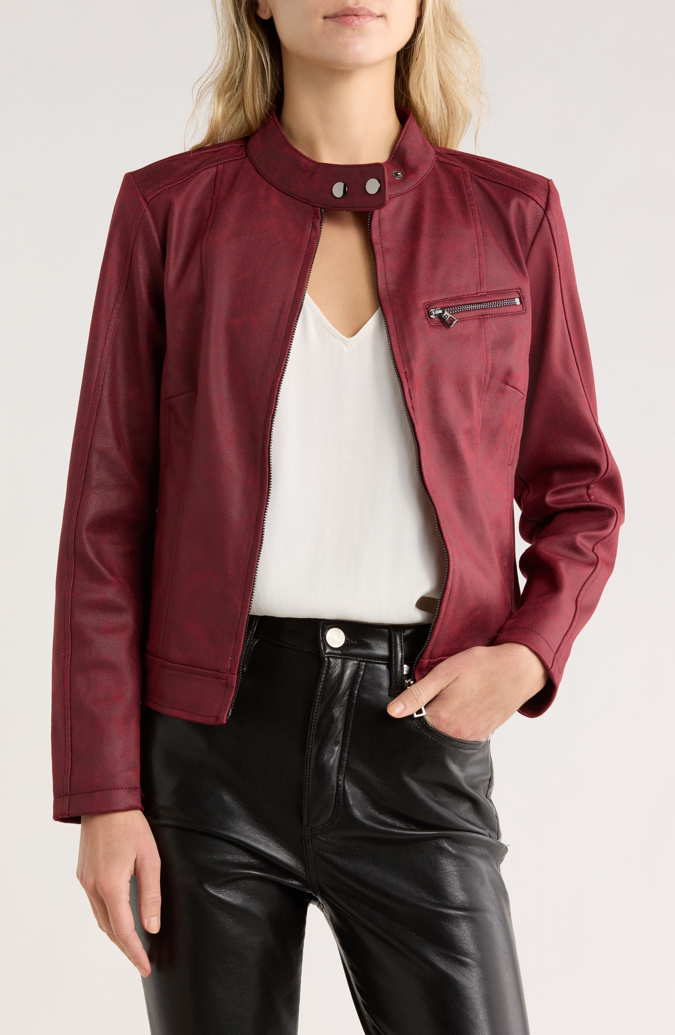 Woven Faux Leather Jacket - image 1