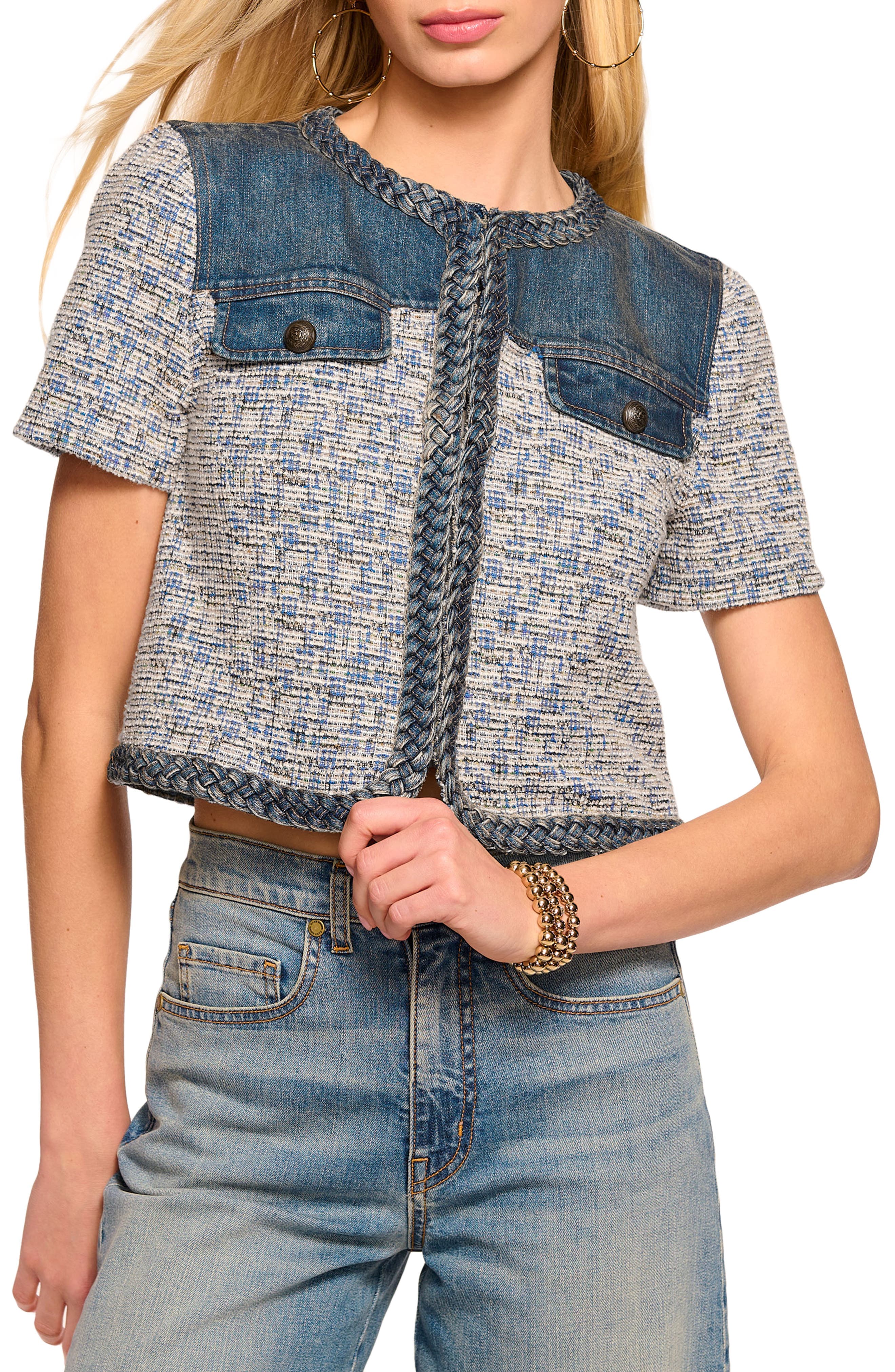 Libby Denim & Tweed Crop Jacket - image 1
