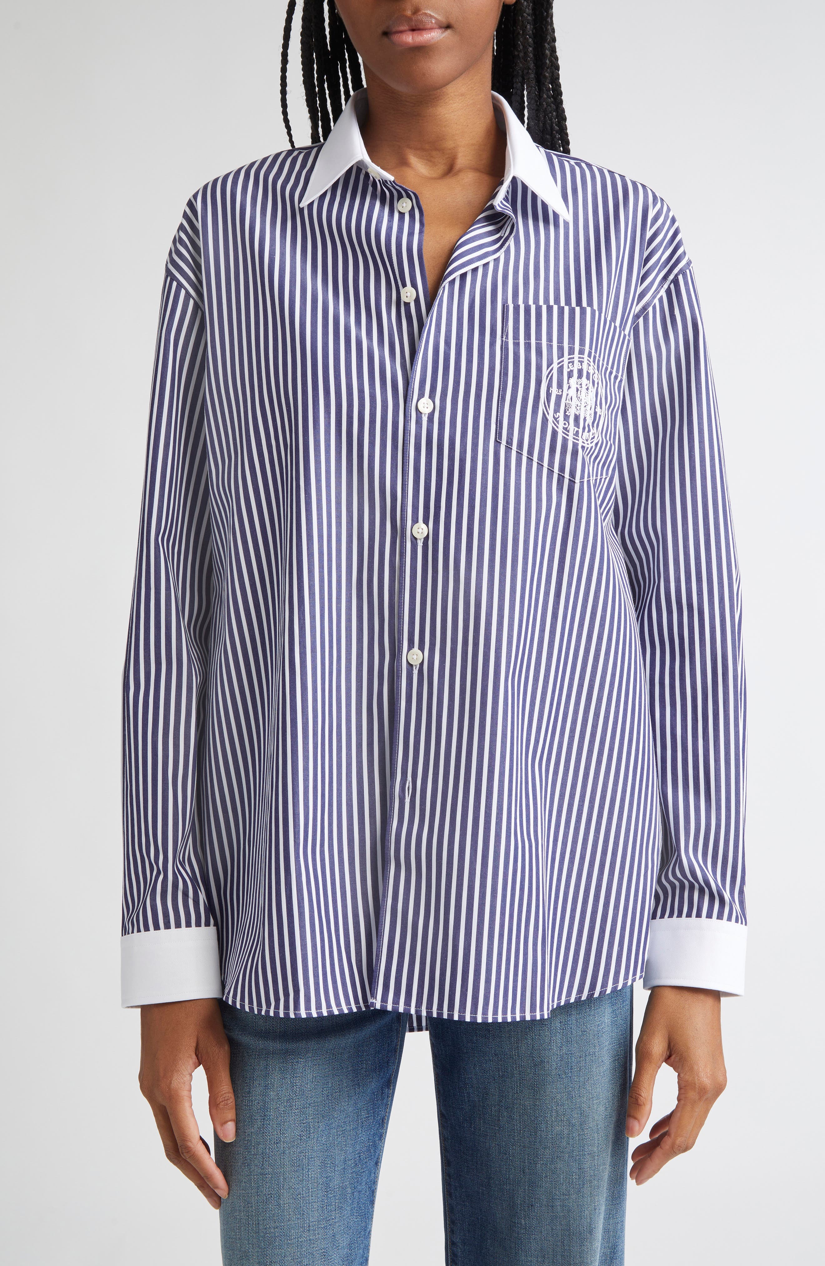 Bristol 100th Crest Stripe Button-Up Shirt - image 1