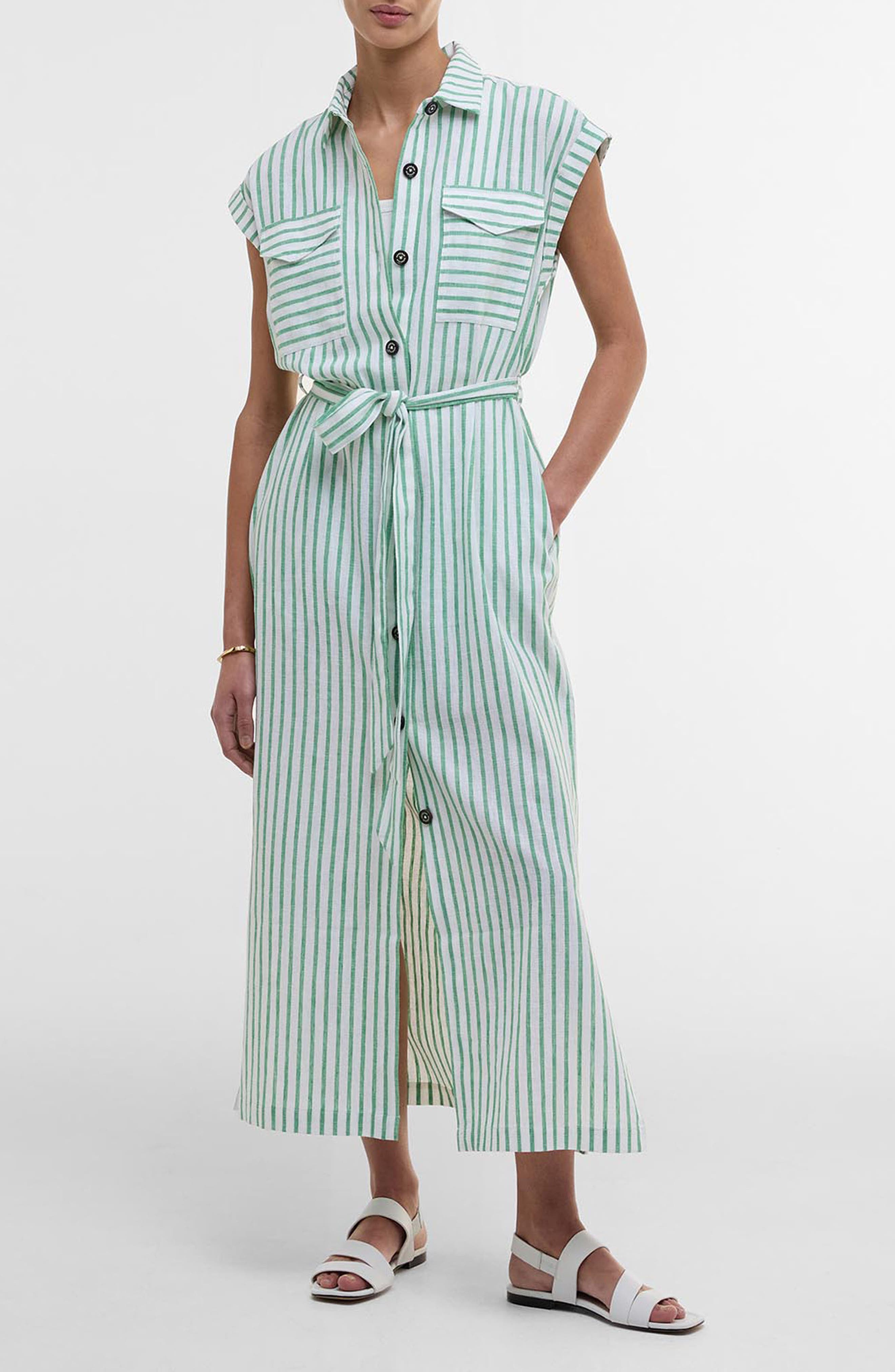 Abby Stripe Belted Cotton & Linen Shirtdress - image 1
