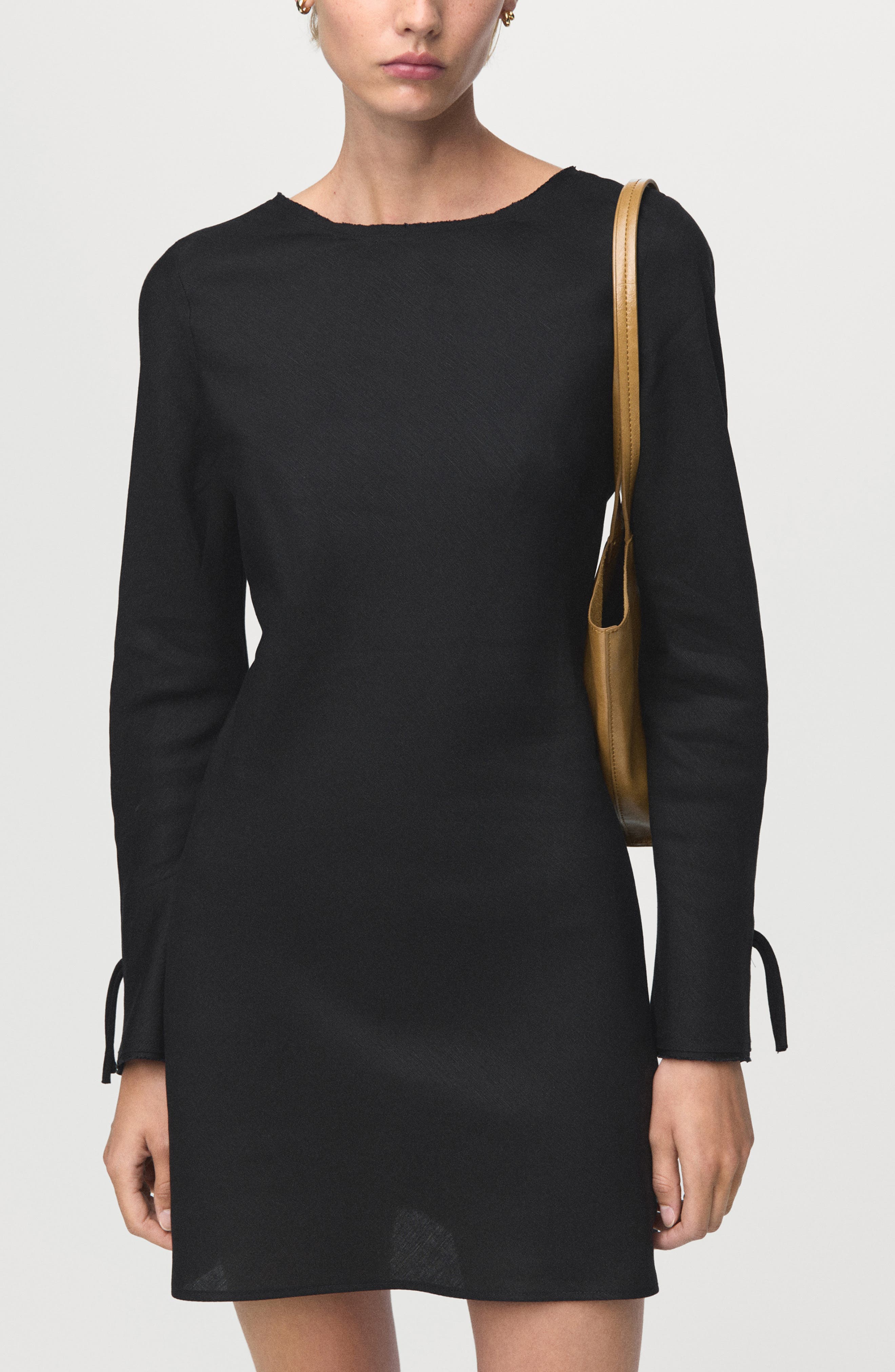 Open Back Long Sleeve Linen Blend Minidress - image 2