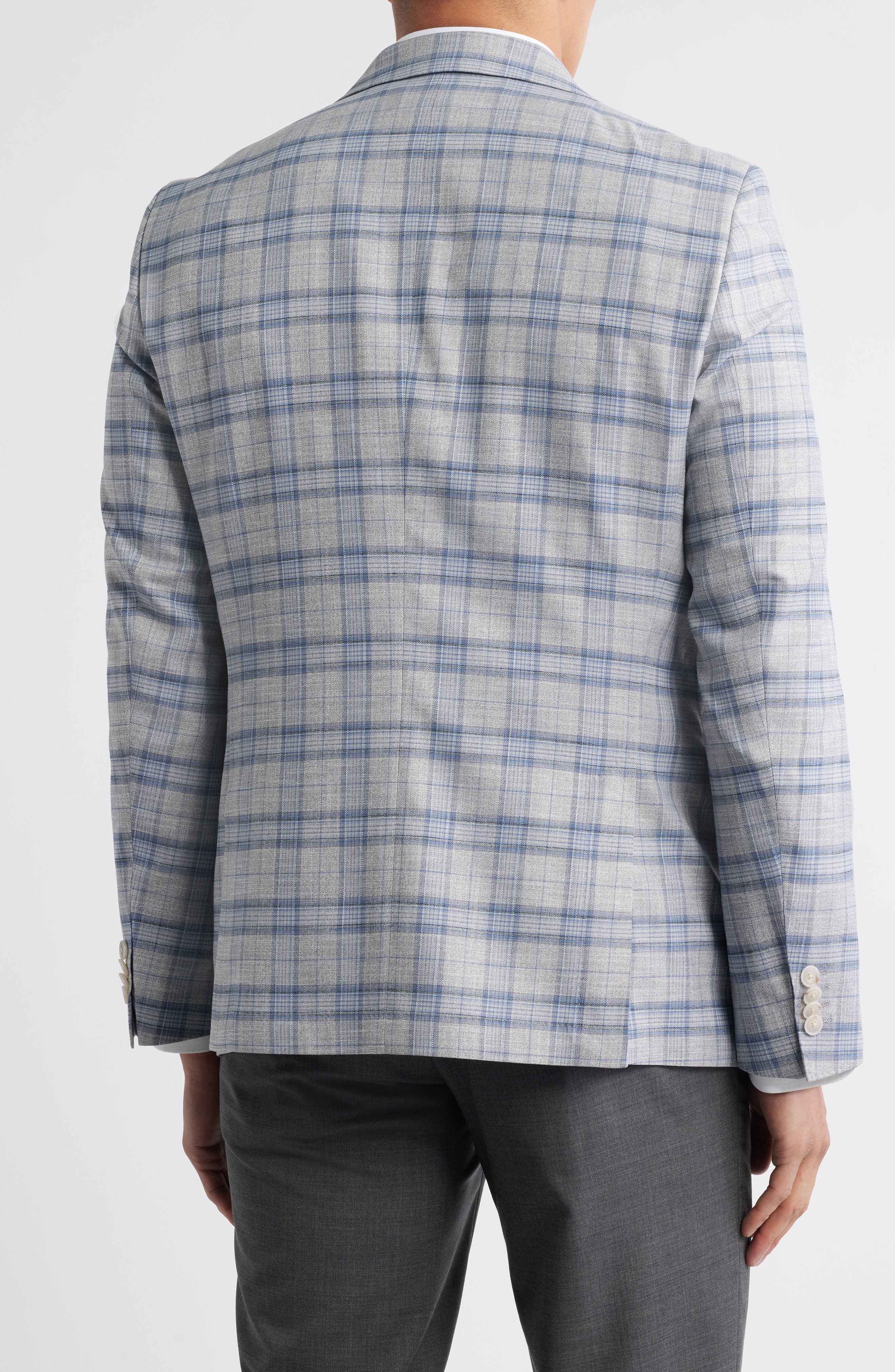 Hutson Slim Fit Slub Grey & Blue Plaid Sport Coat - image 2