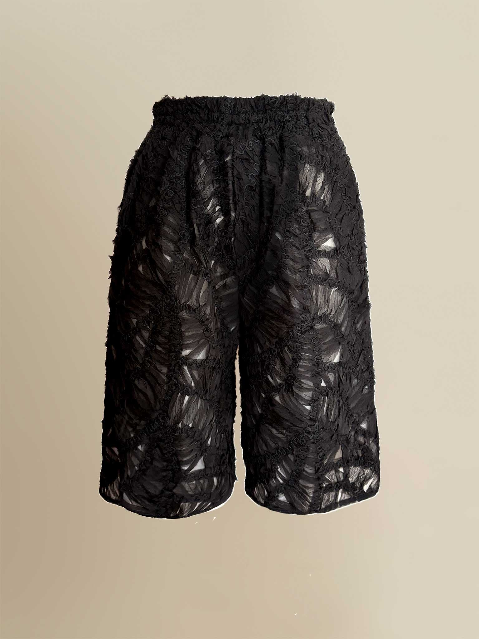 Fleur Sheer Lace Relaxed High-Waist Boyfriend Shorts - image 1
