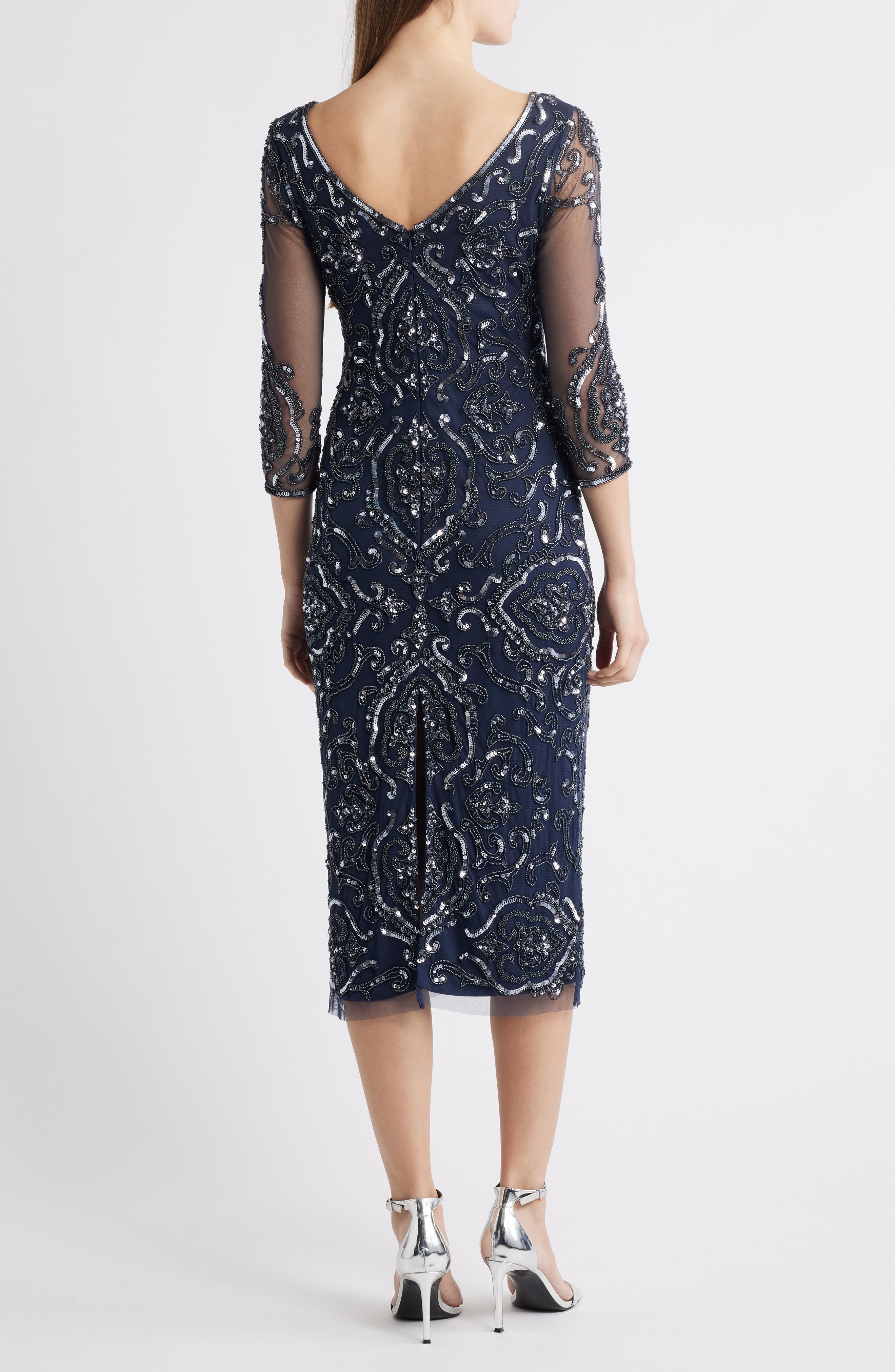 Sequin & Beaded Cocktail Sheath Dress - image 2