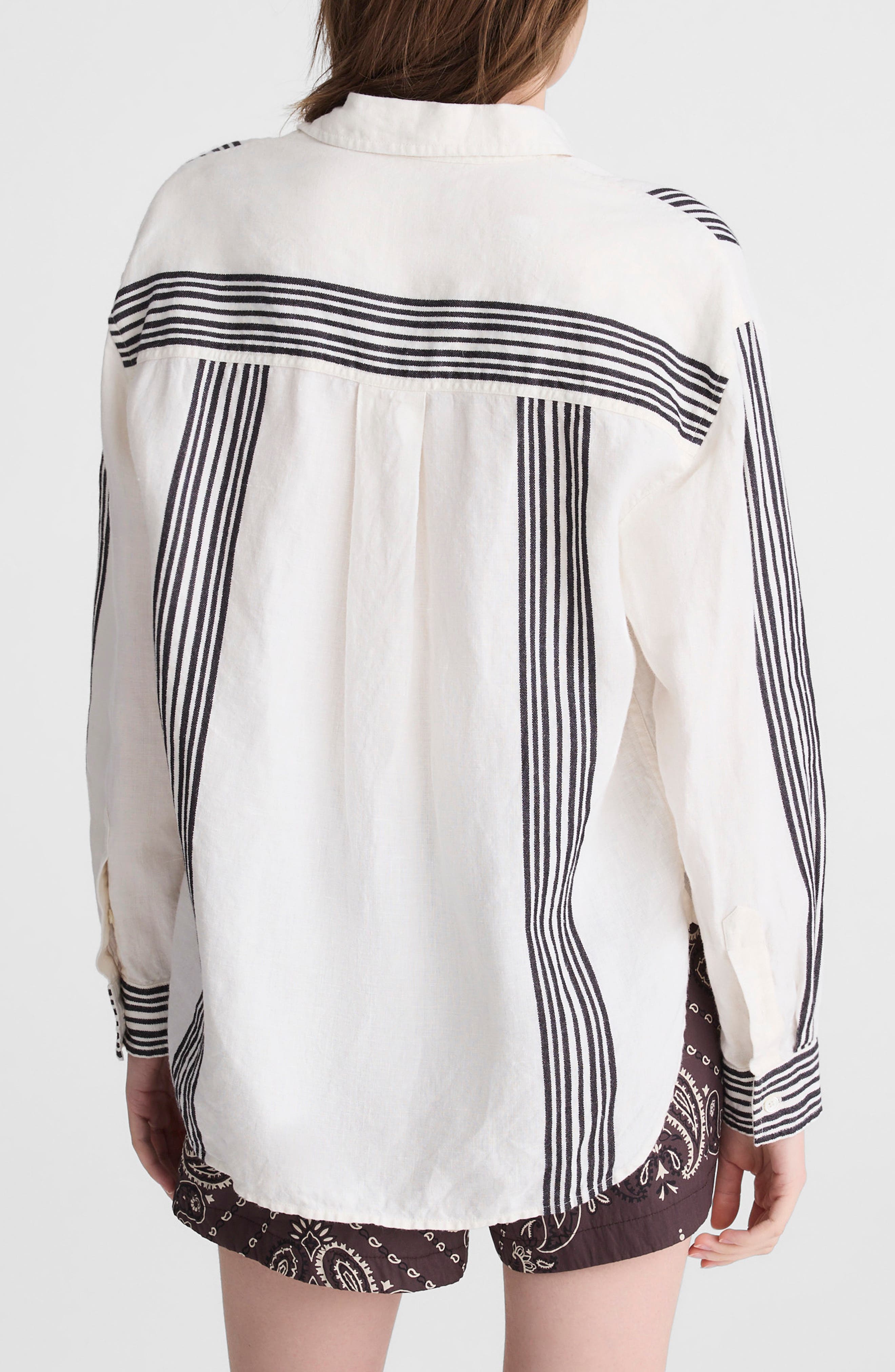 Vertical Stripe Linen Blend Button-Up Shirt - image 2