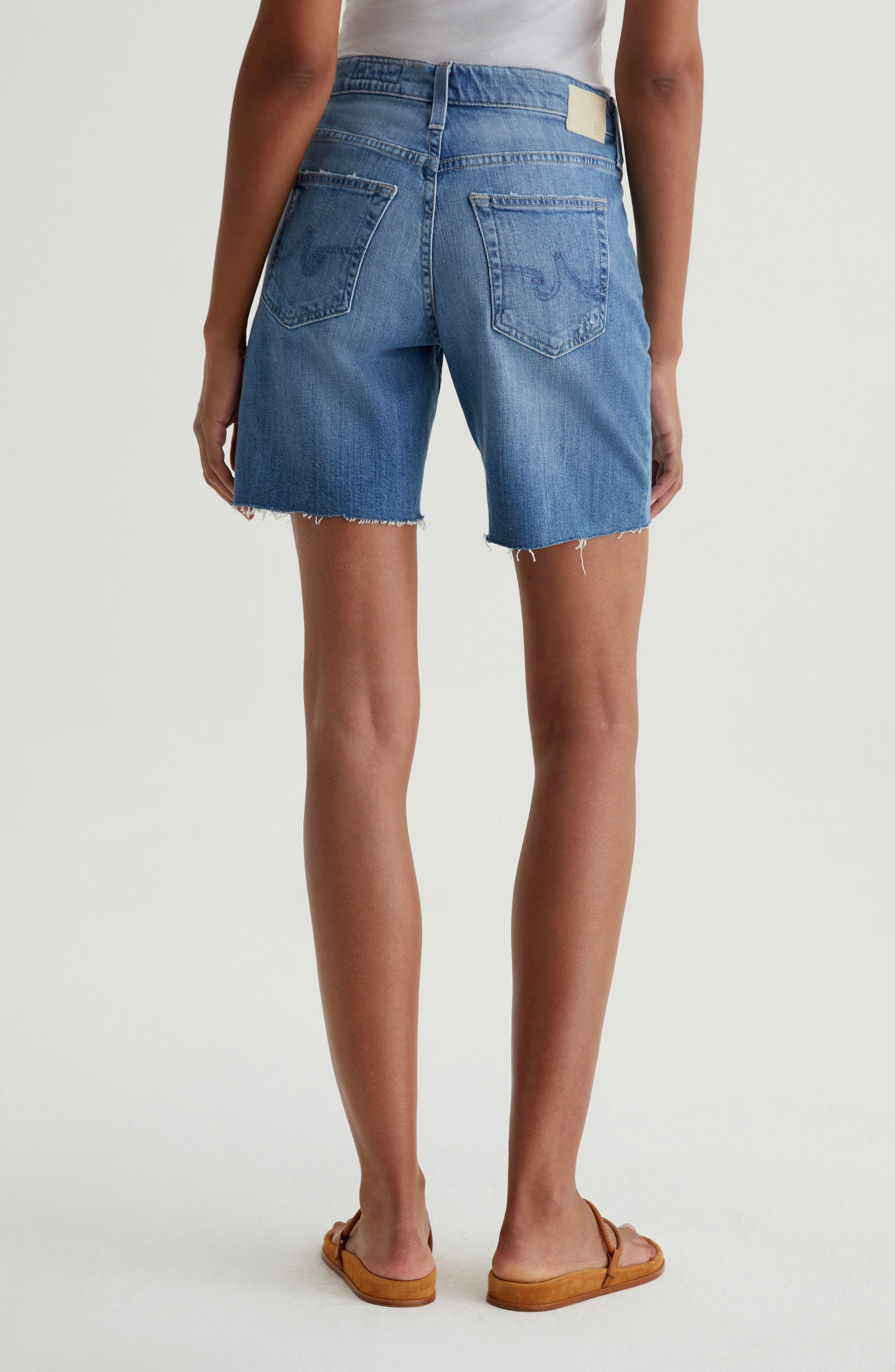 Ex-Boyfriend Distressed Raw Hem Mid Length Denim Shorts - image 2