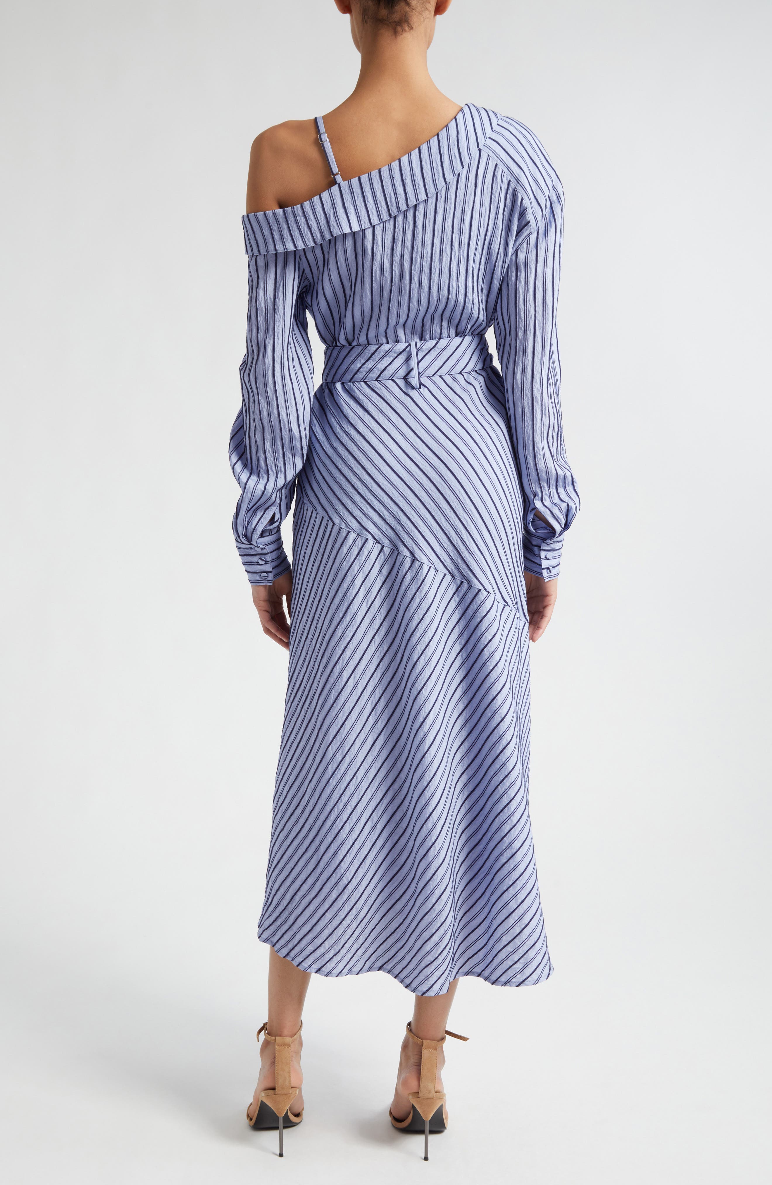 Marcella Asymmetric Stripe Long Sleeve Midi Shirtdress - image 2