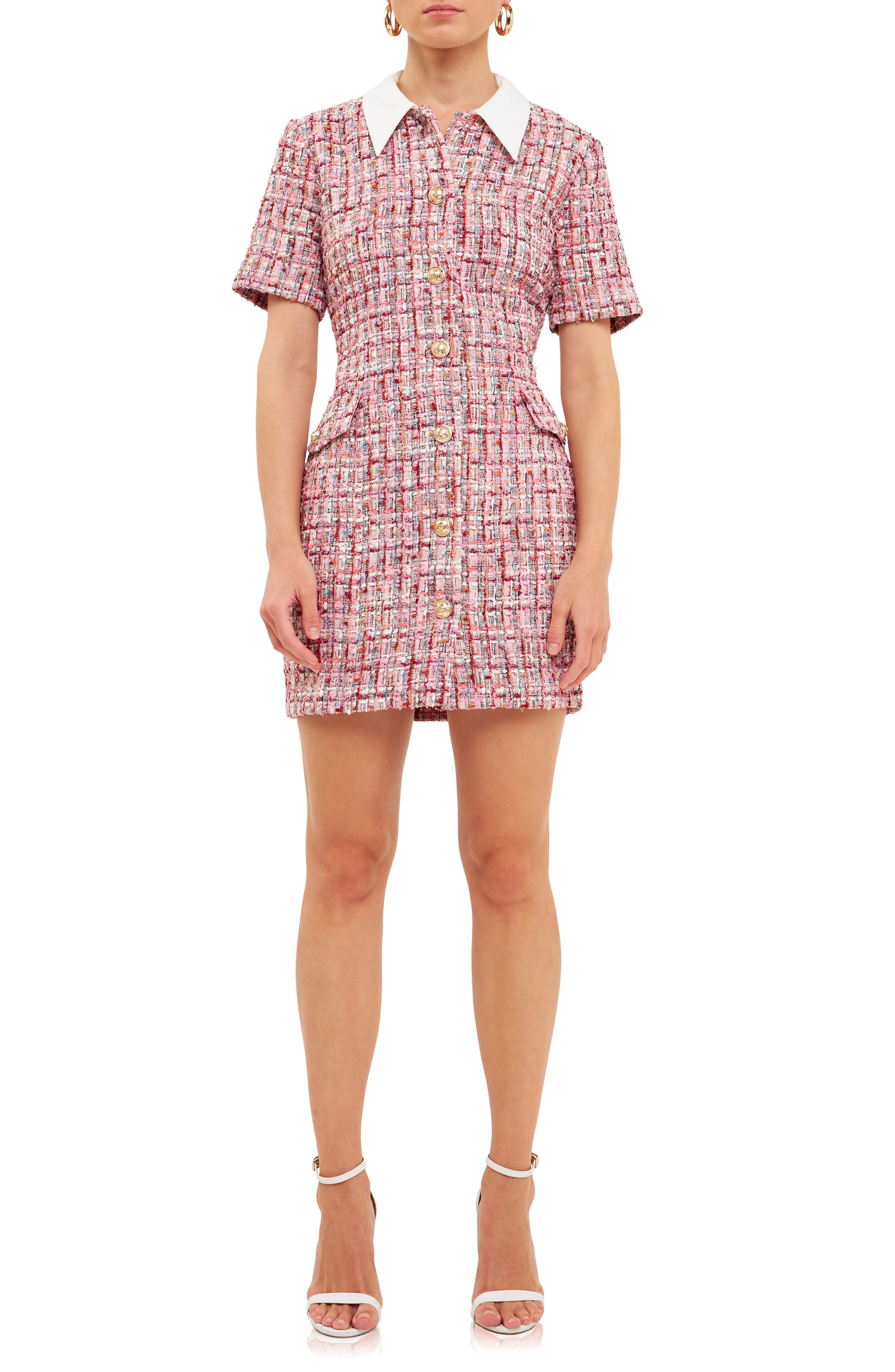 Point Collar Tweed Mini Shirtdress - image 1