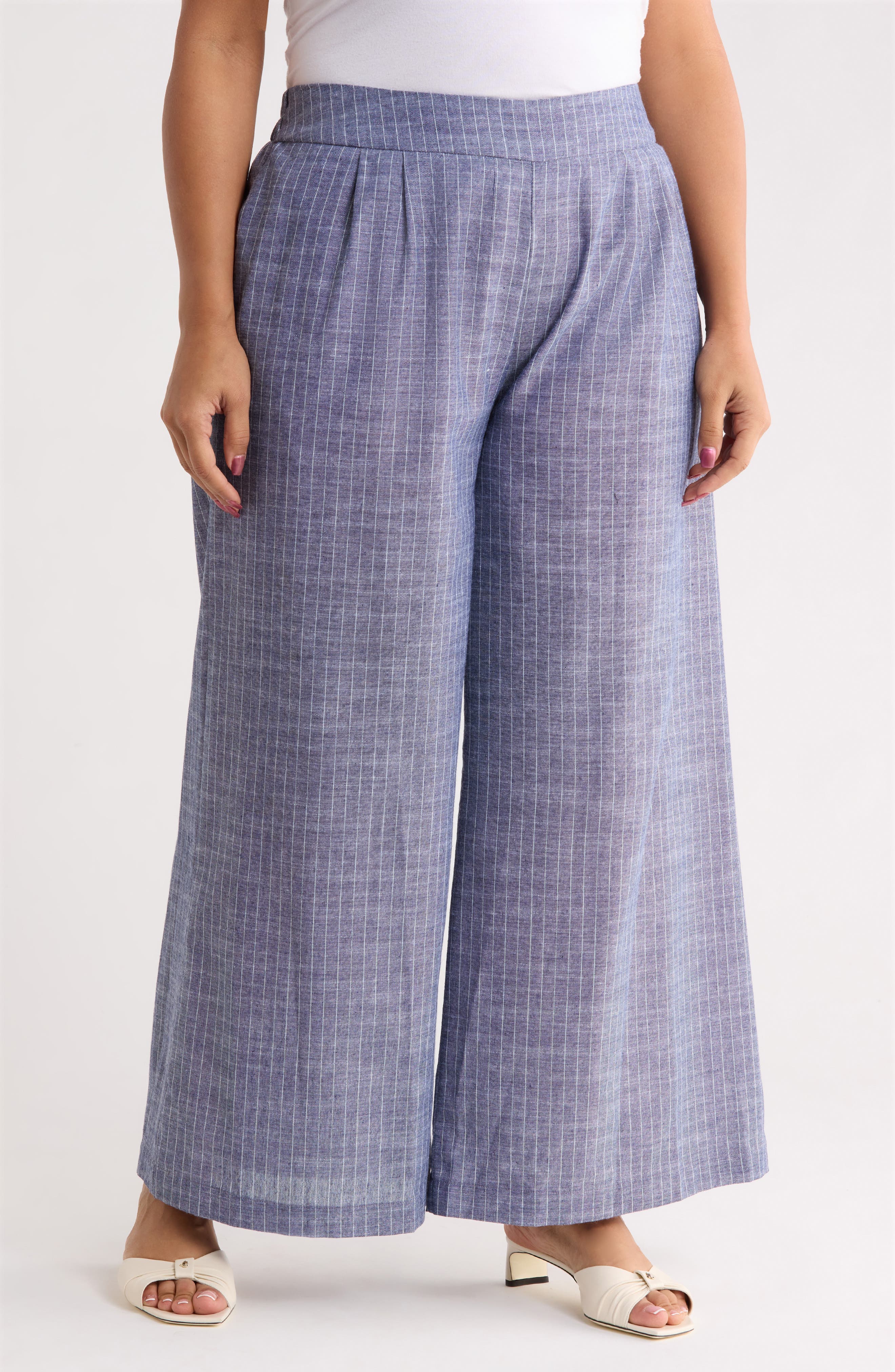 Stripe Cotton & Linen Wide Leg Pants - image 3