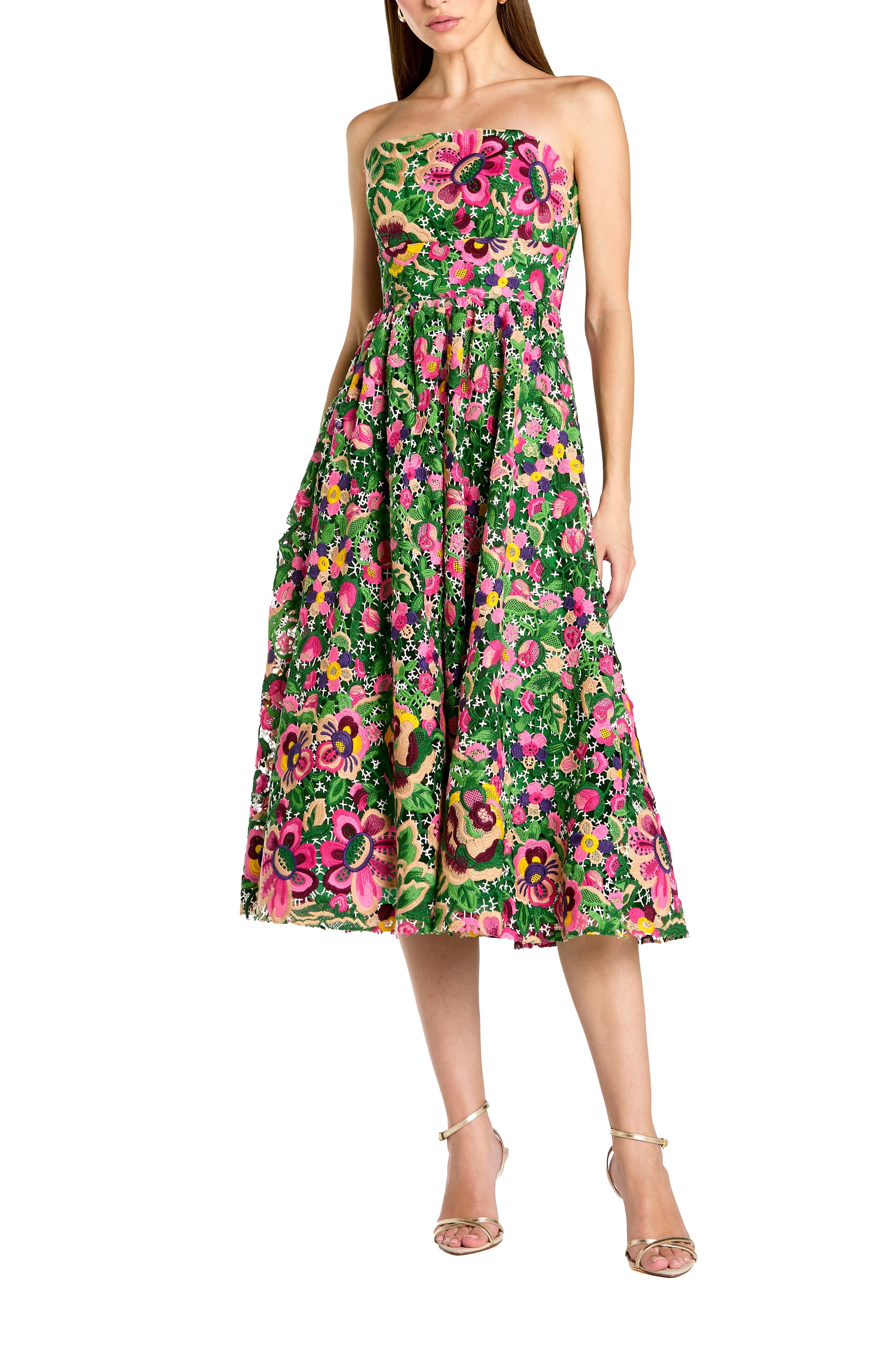 Strapless Floral Embroidered Midi Dress - image 1