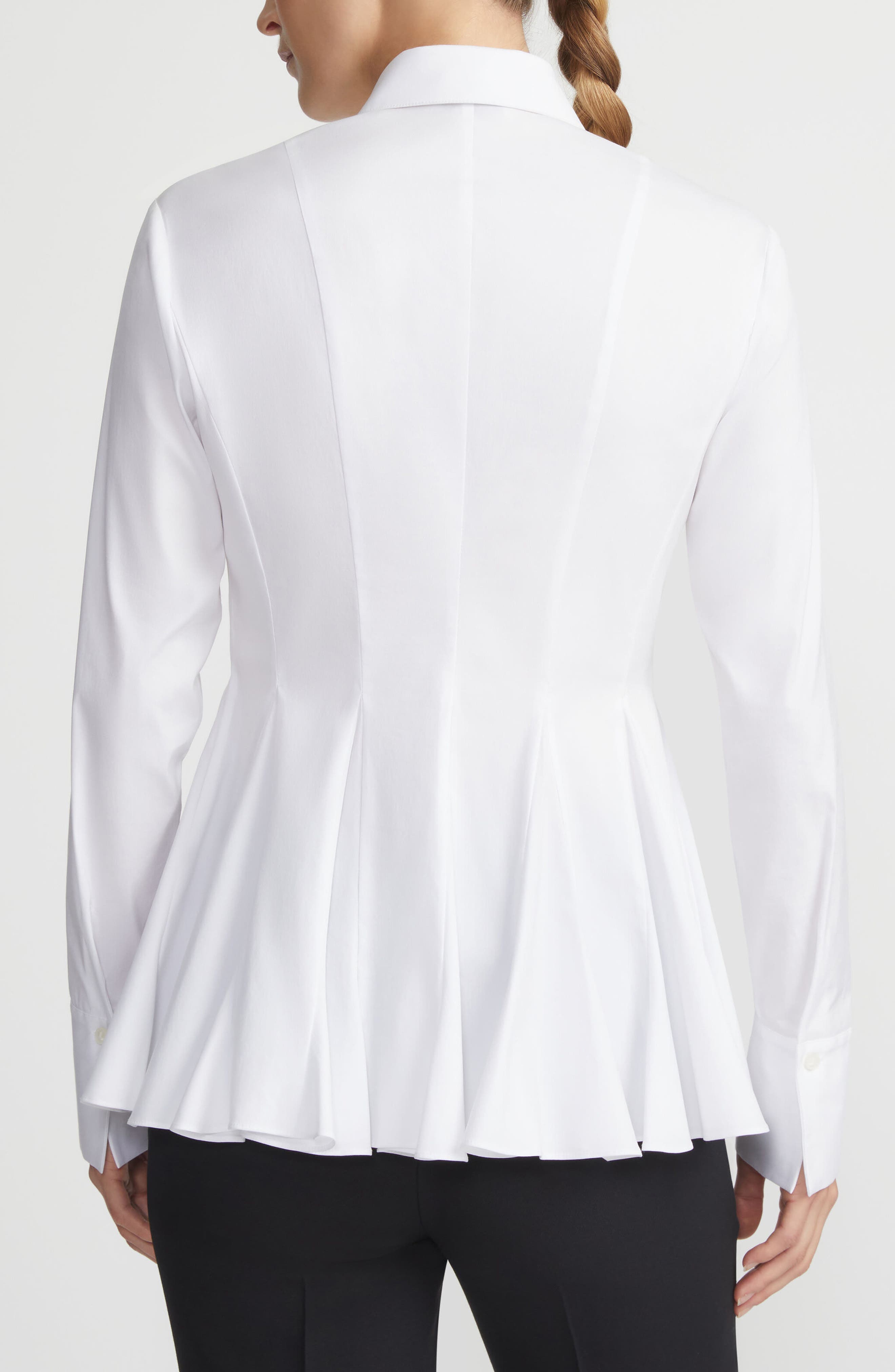 Godet Pleat Stretch Poplin Peplum Shirt - image 2