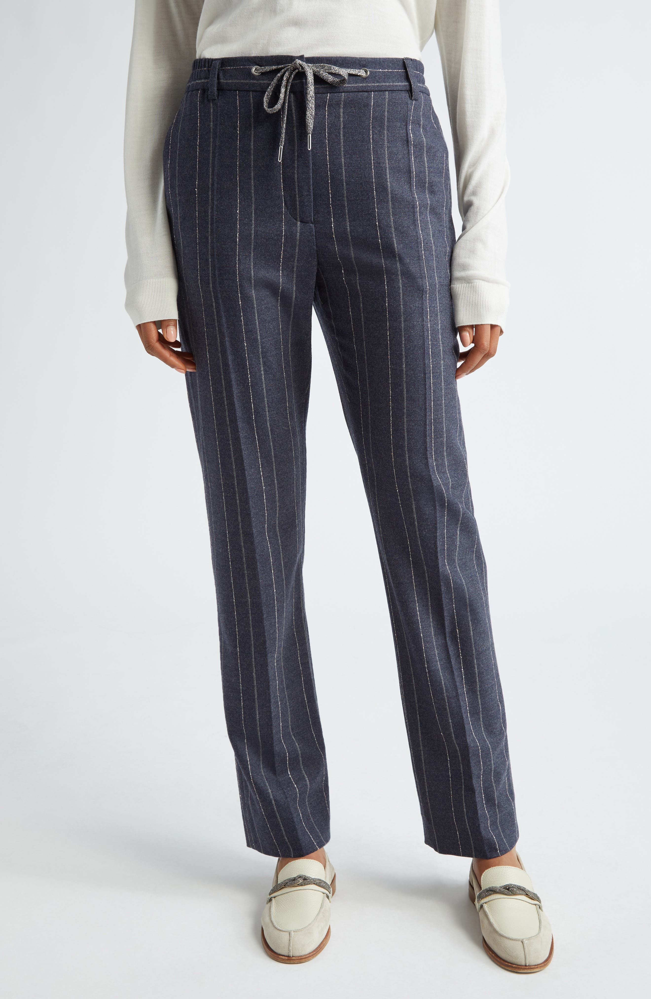 Pinstripe Sparkle Stretch Virgin Wool Pants - image 1