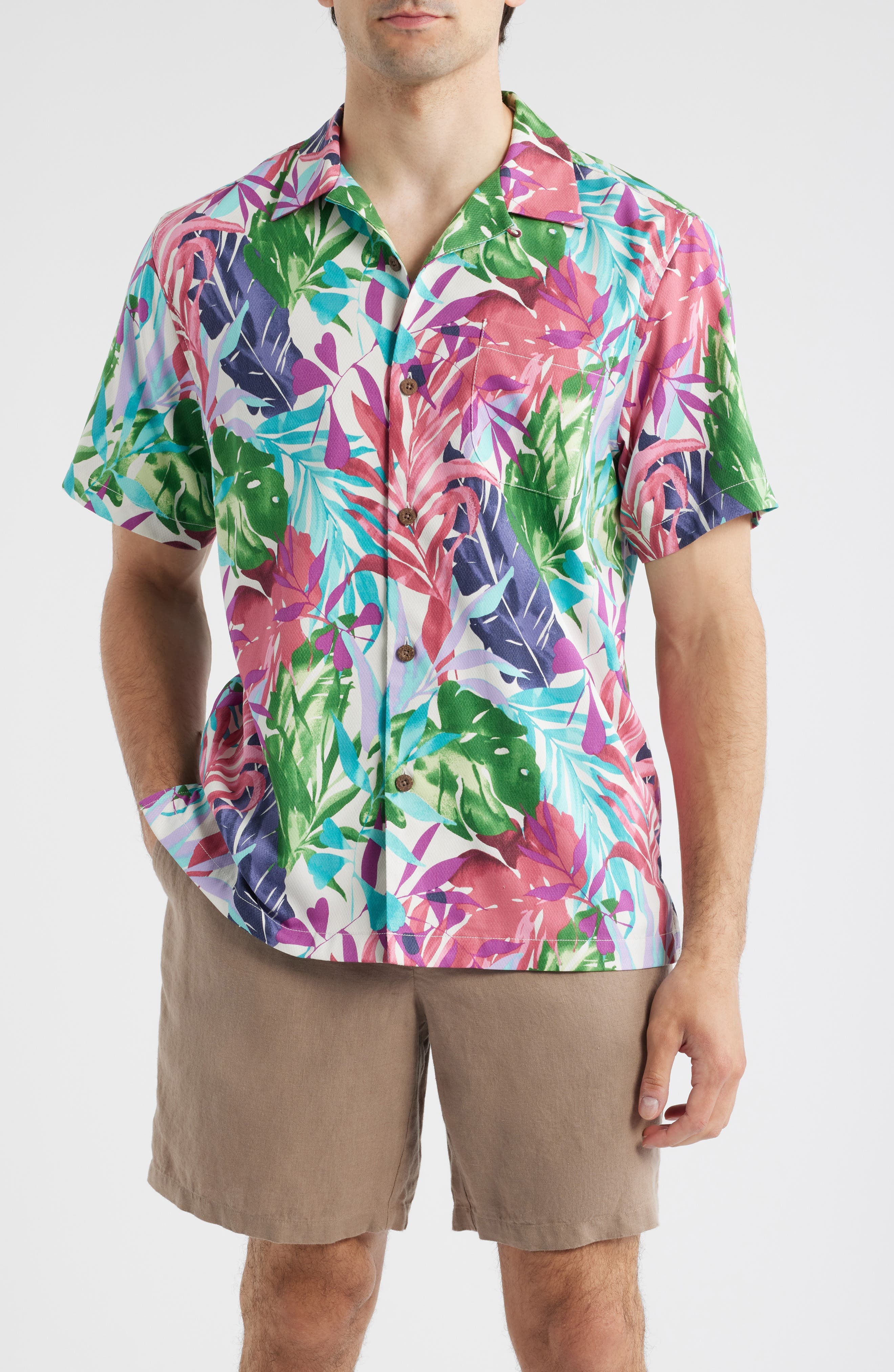 Fuego Fronds Print Silk Blend Camp Shirt - image 1