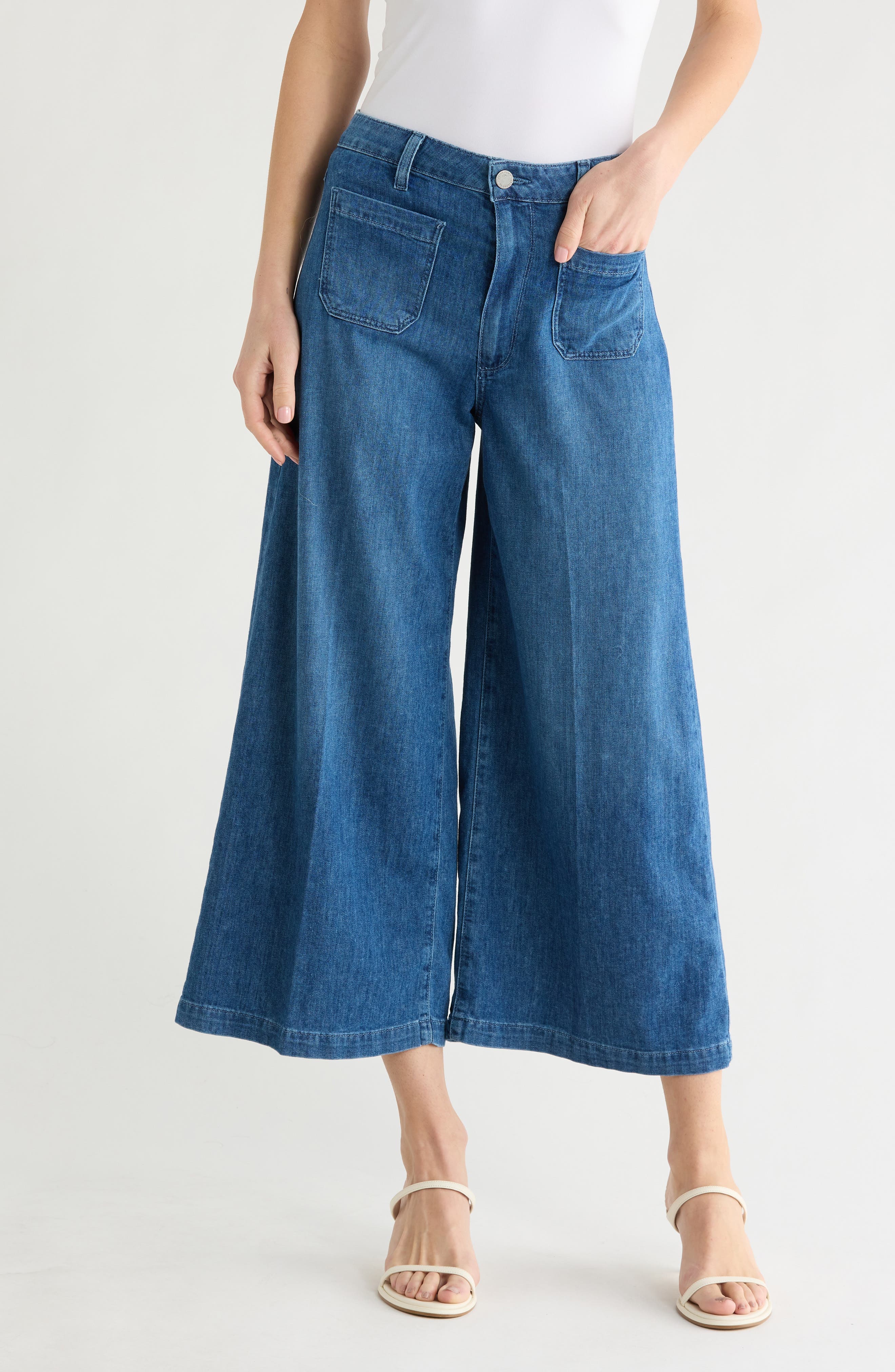 Lennie Patch Pocket Crop Wide Leg Jeans - image 1