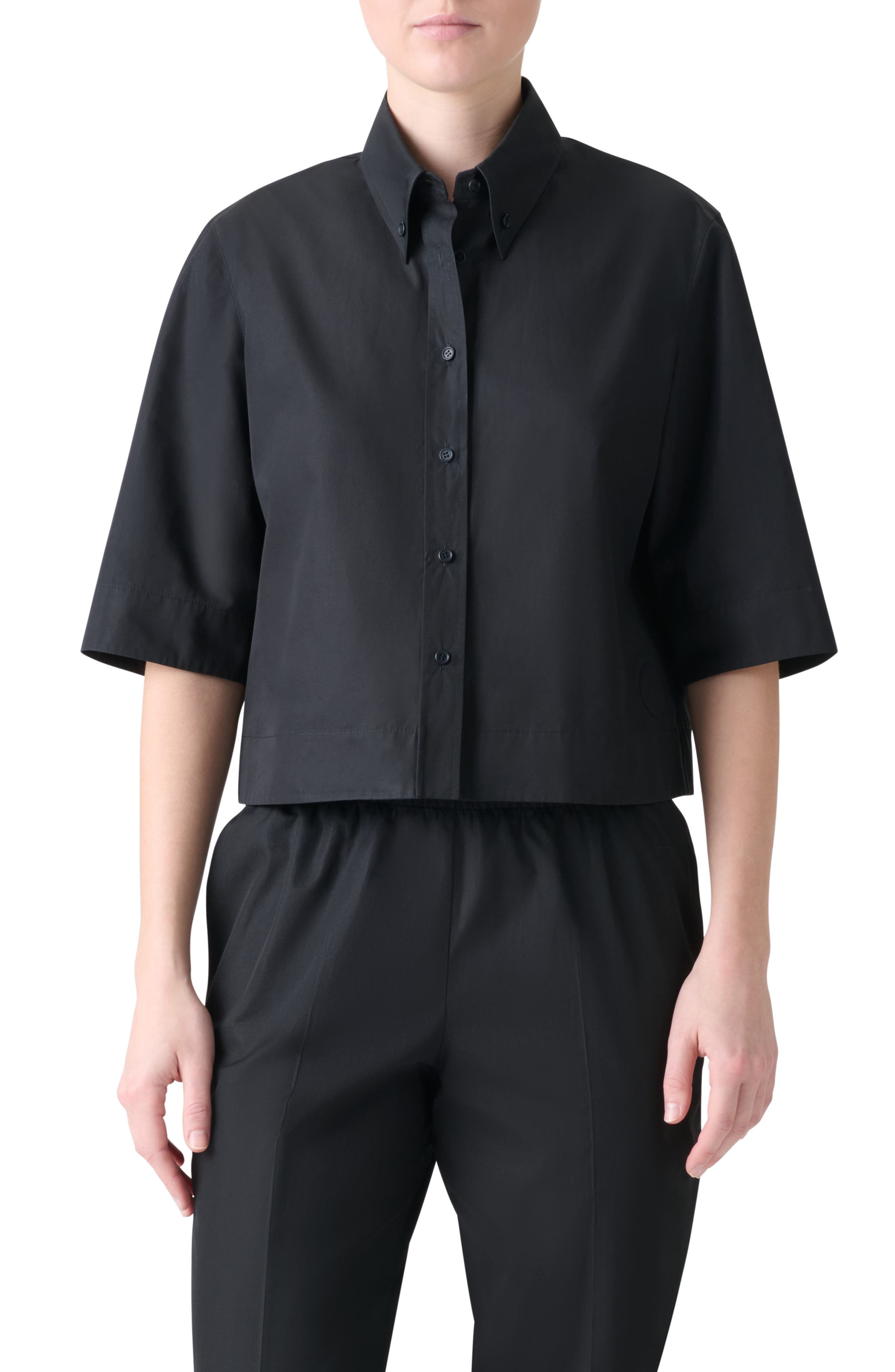Cotton Poplin Crop Button-Down Shirt