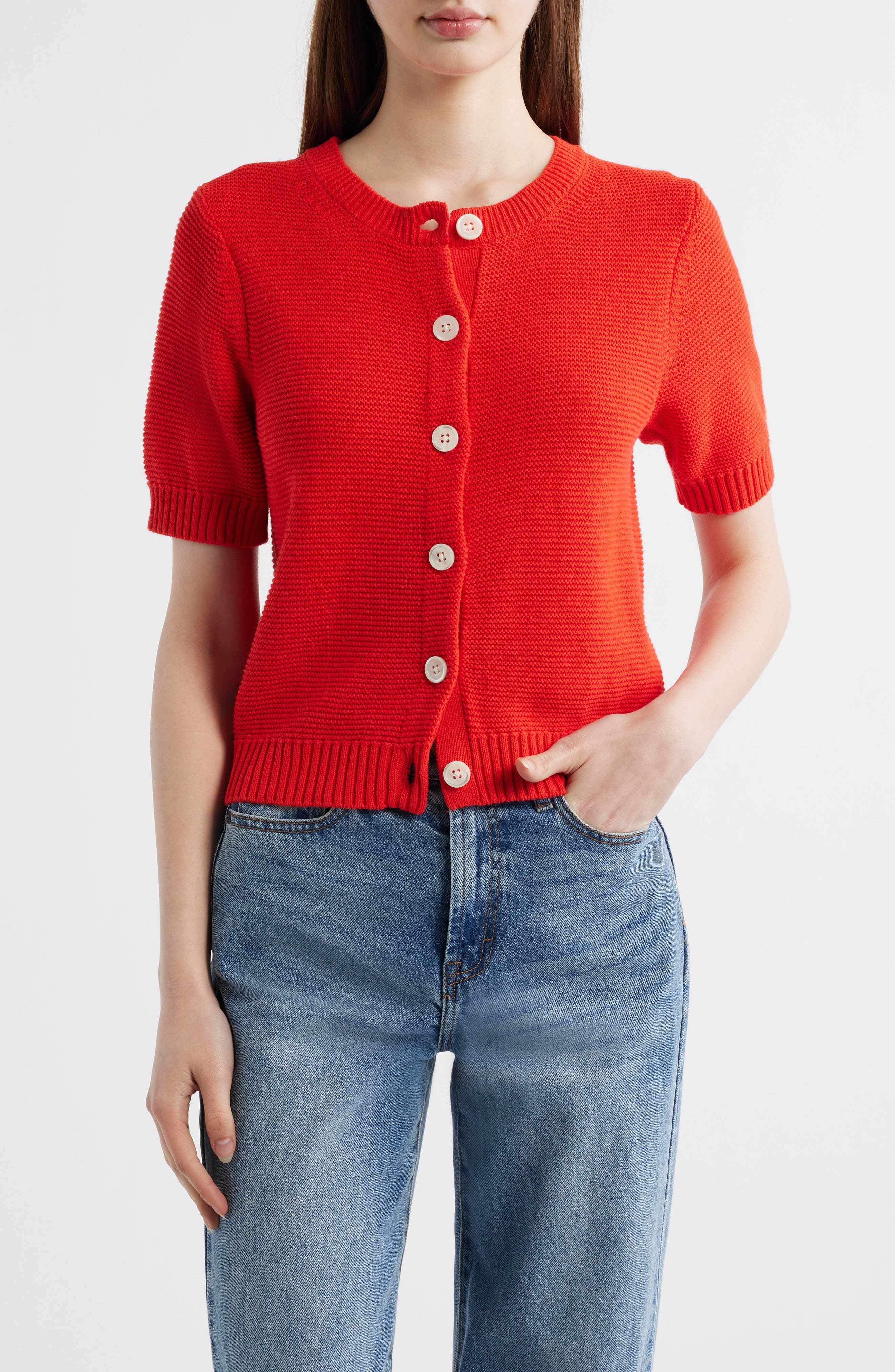 Elle Elbow Sleeve Linen & Cotton Button-Up Sweater - image 3
