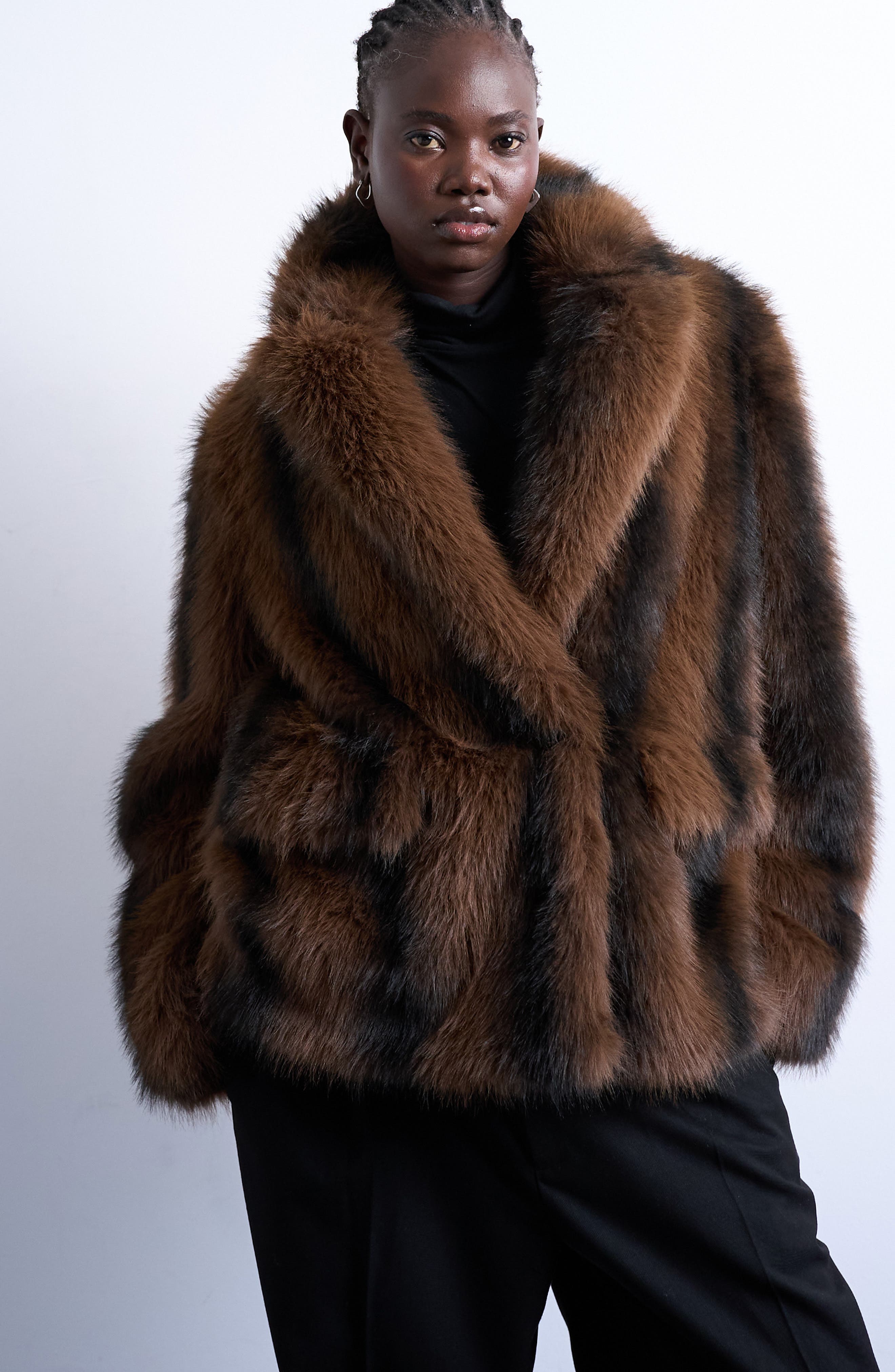 Stripe Faux Fur Jacket - image 1