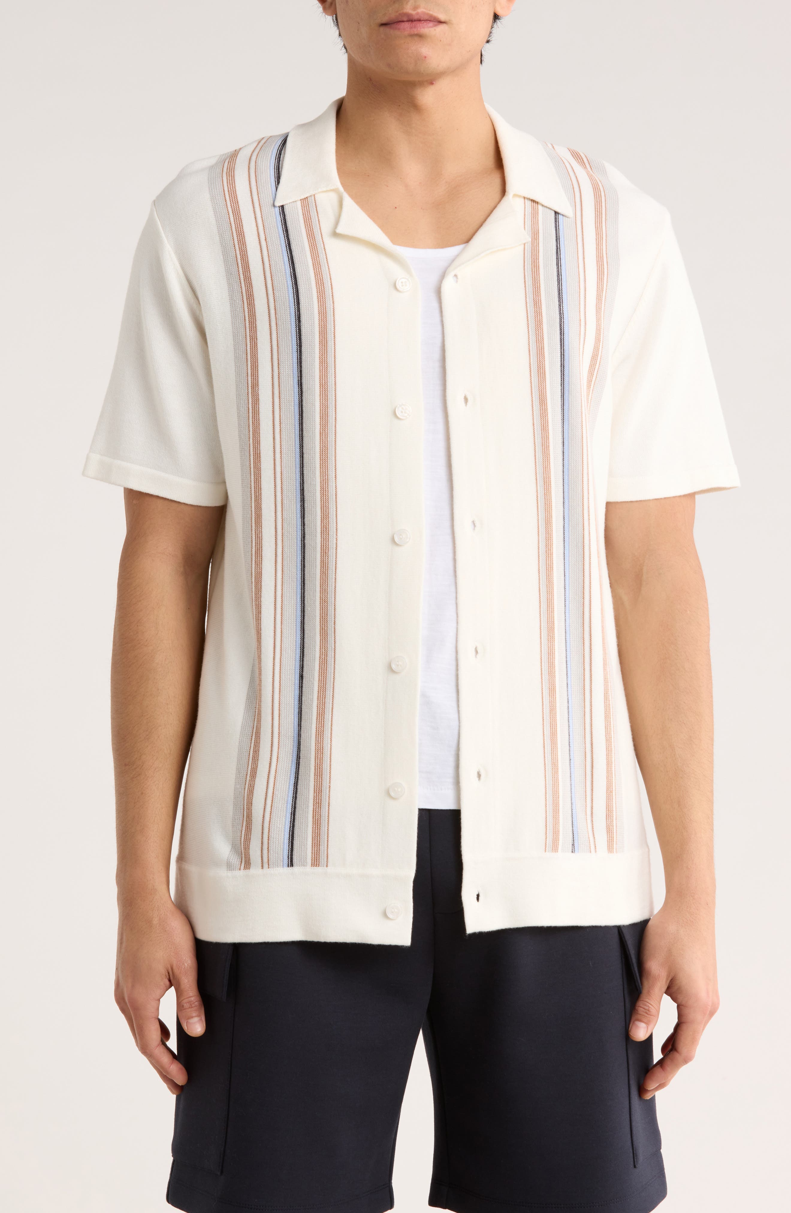 Multi Stripe Knit Camp Shirt - image 1