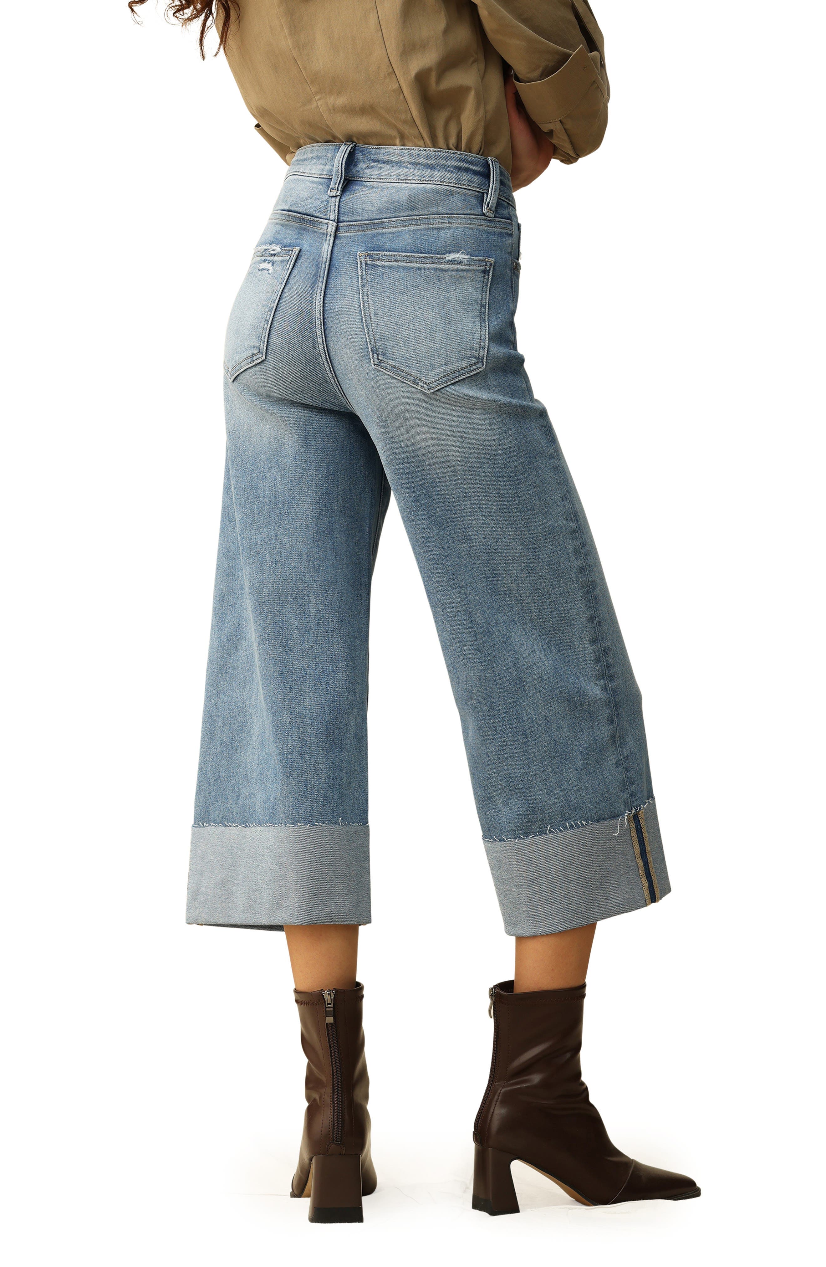 Cuffed Raw Hem High Waist Crop High Waist Wide Leg Jeans - image 2