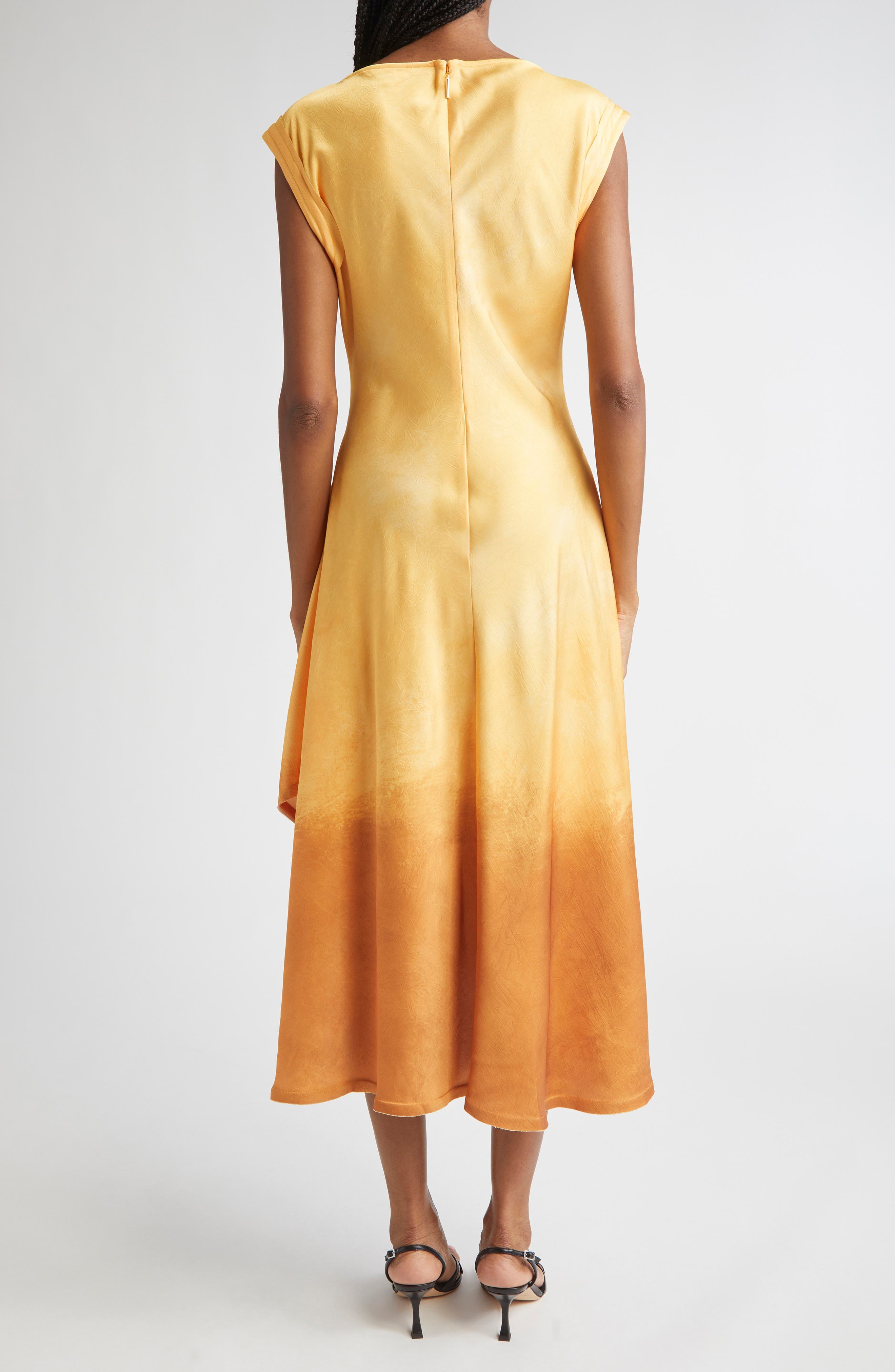 Smudged Canvas Print Asymmetric Hem Midi Dress - image 2