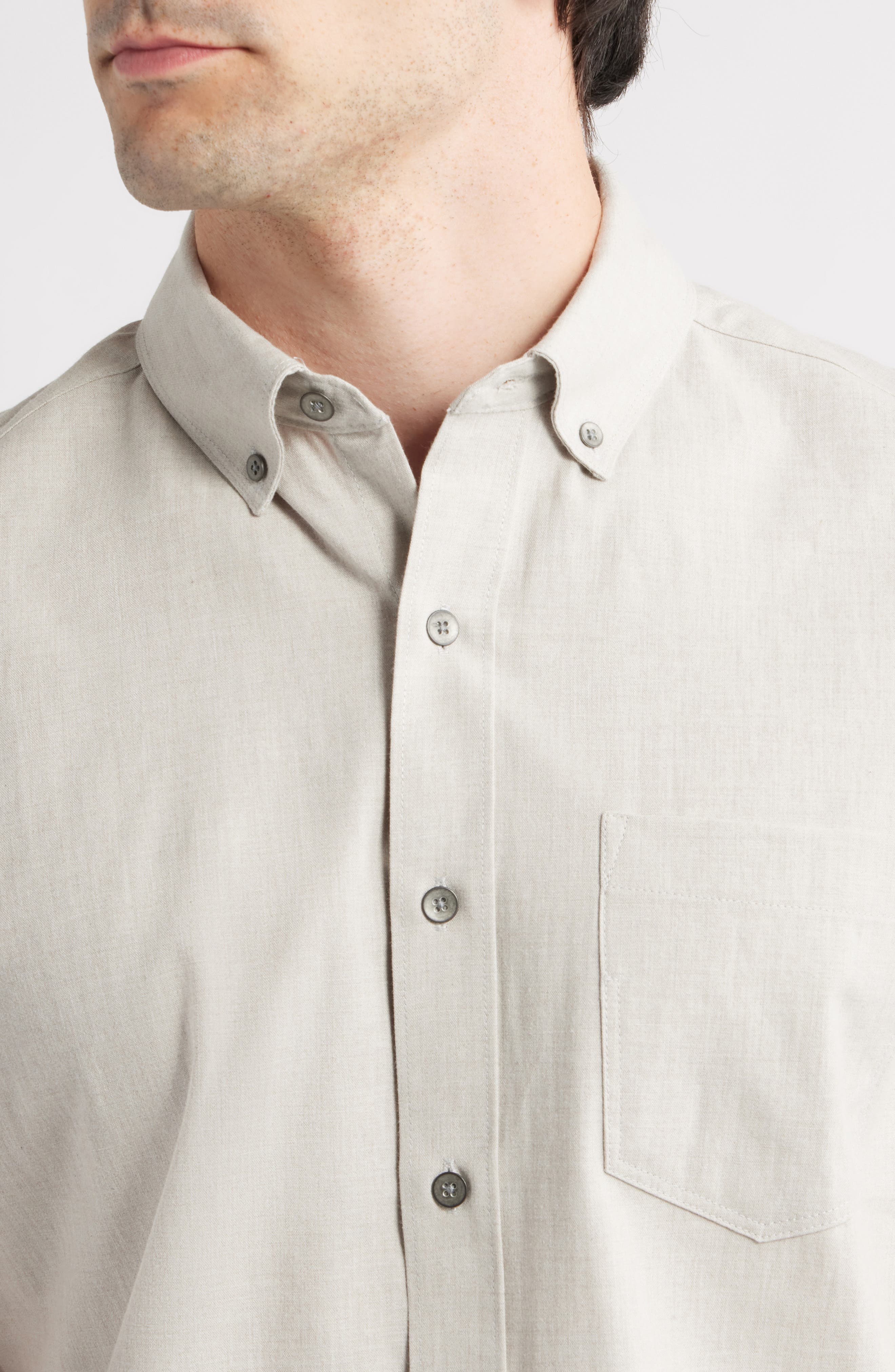 Reworked Slim Fit Solid Short Sleeve Cotton Button-Down Shirt - image 4