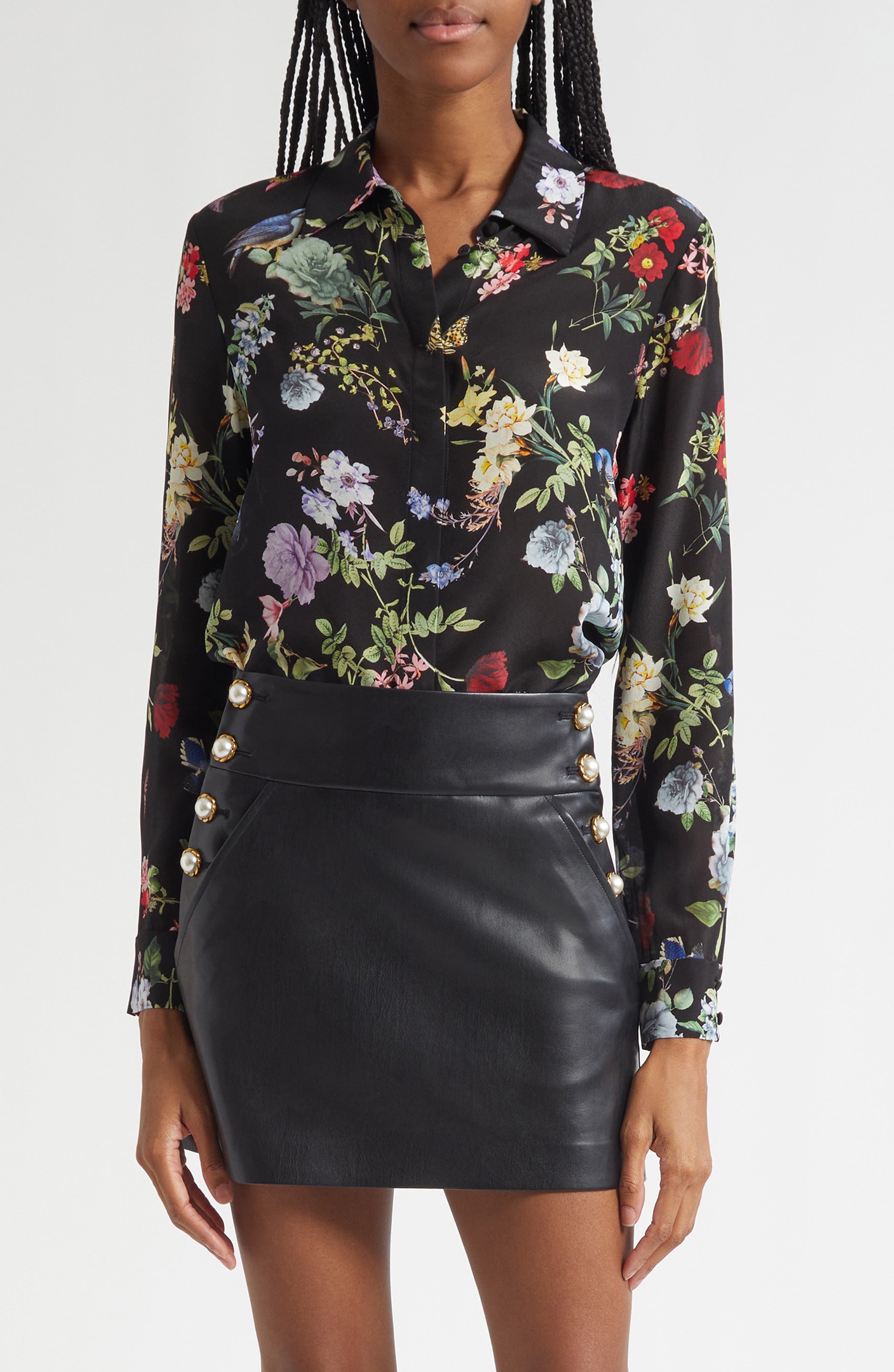Floral Silk Button-Up Shirt - image 1