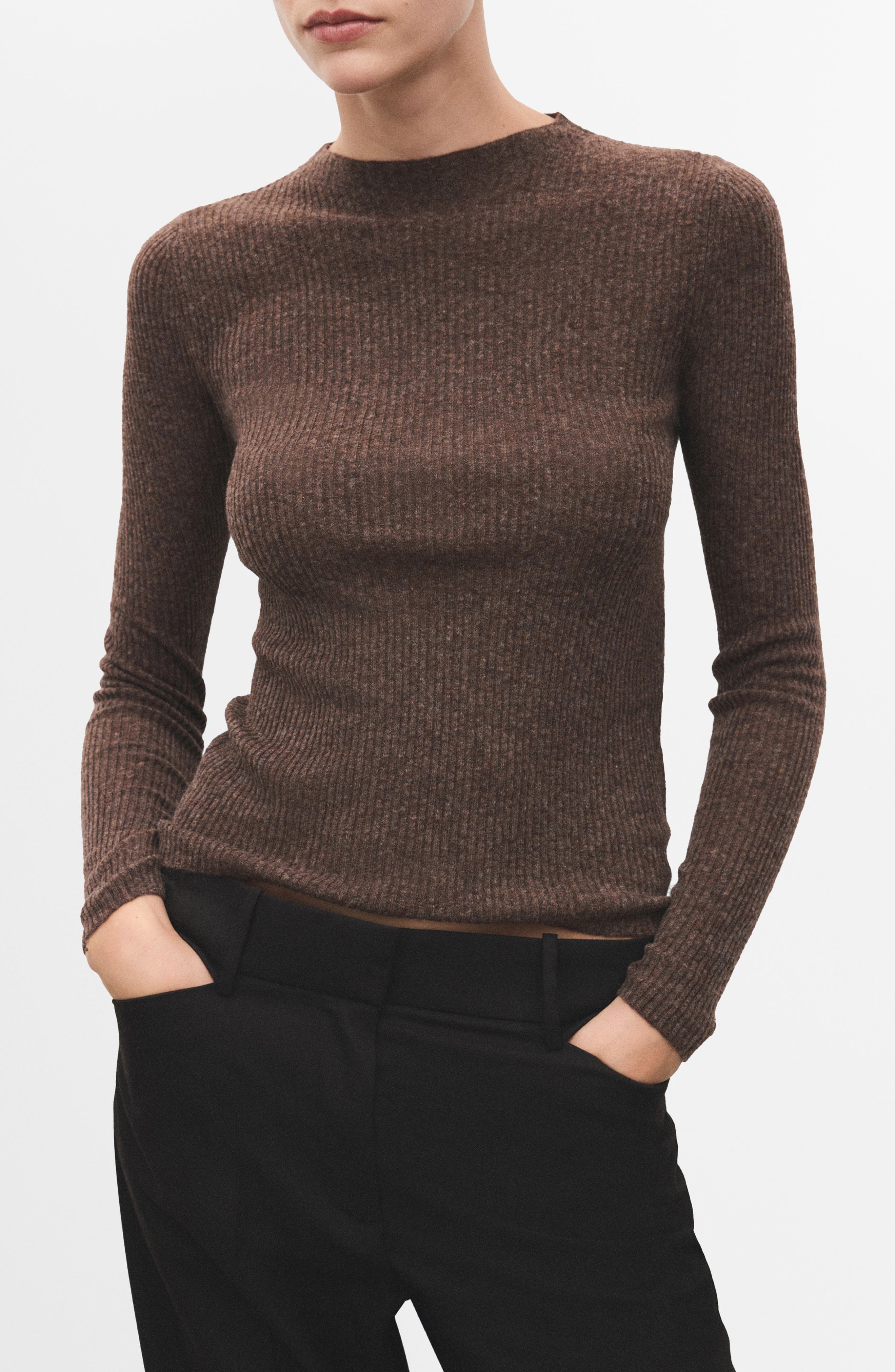 Mock Neck Rib Sweater - image 1
