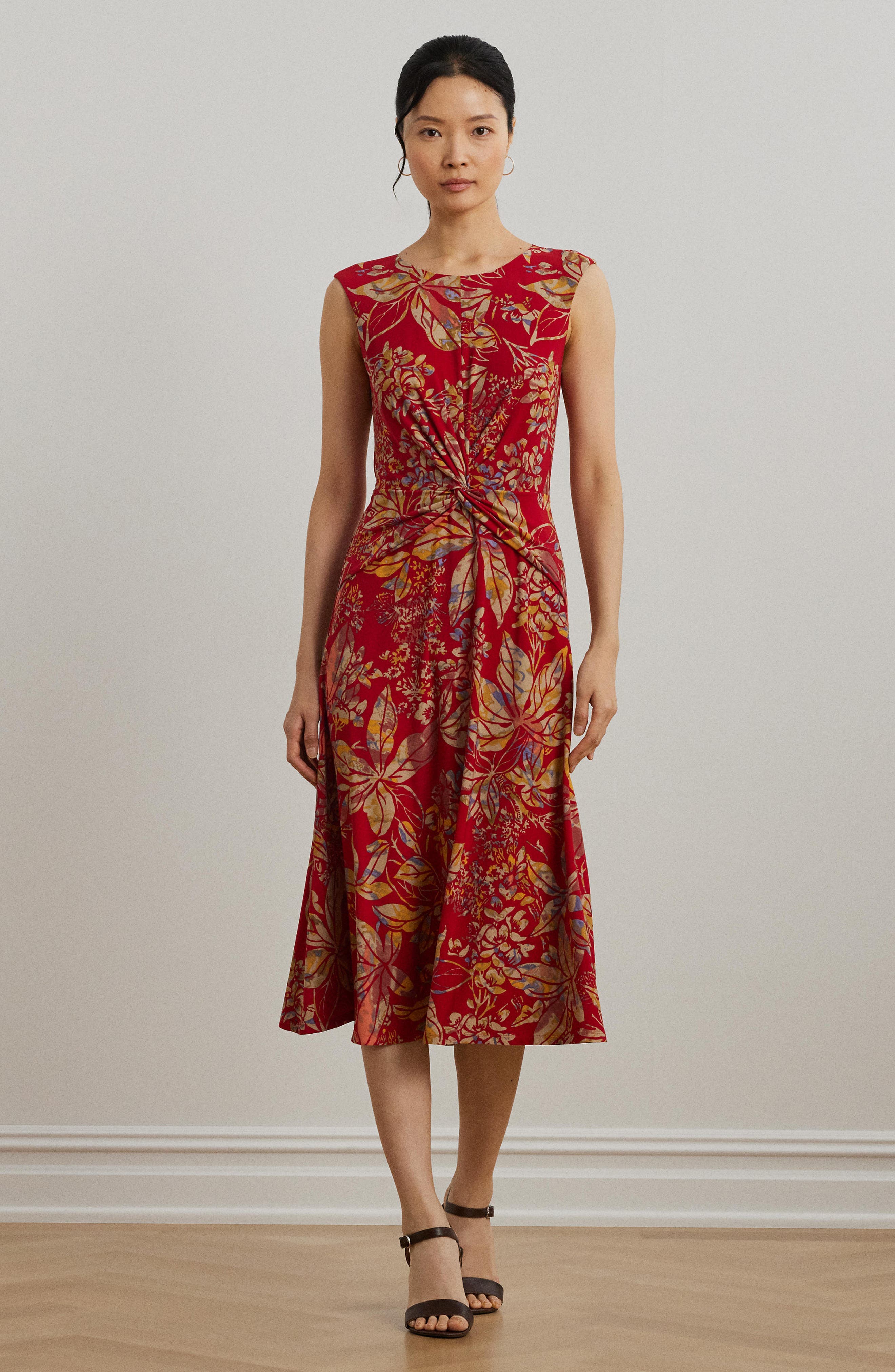 Floral Print Twist Front Midi Dress - image 2