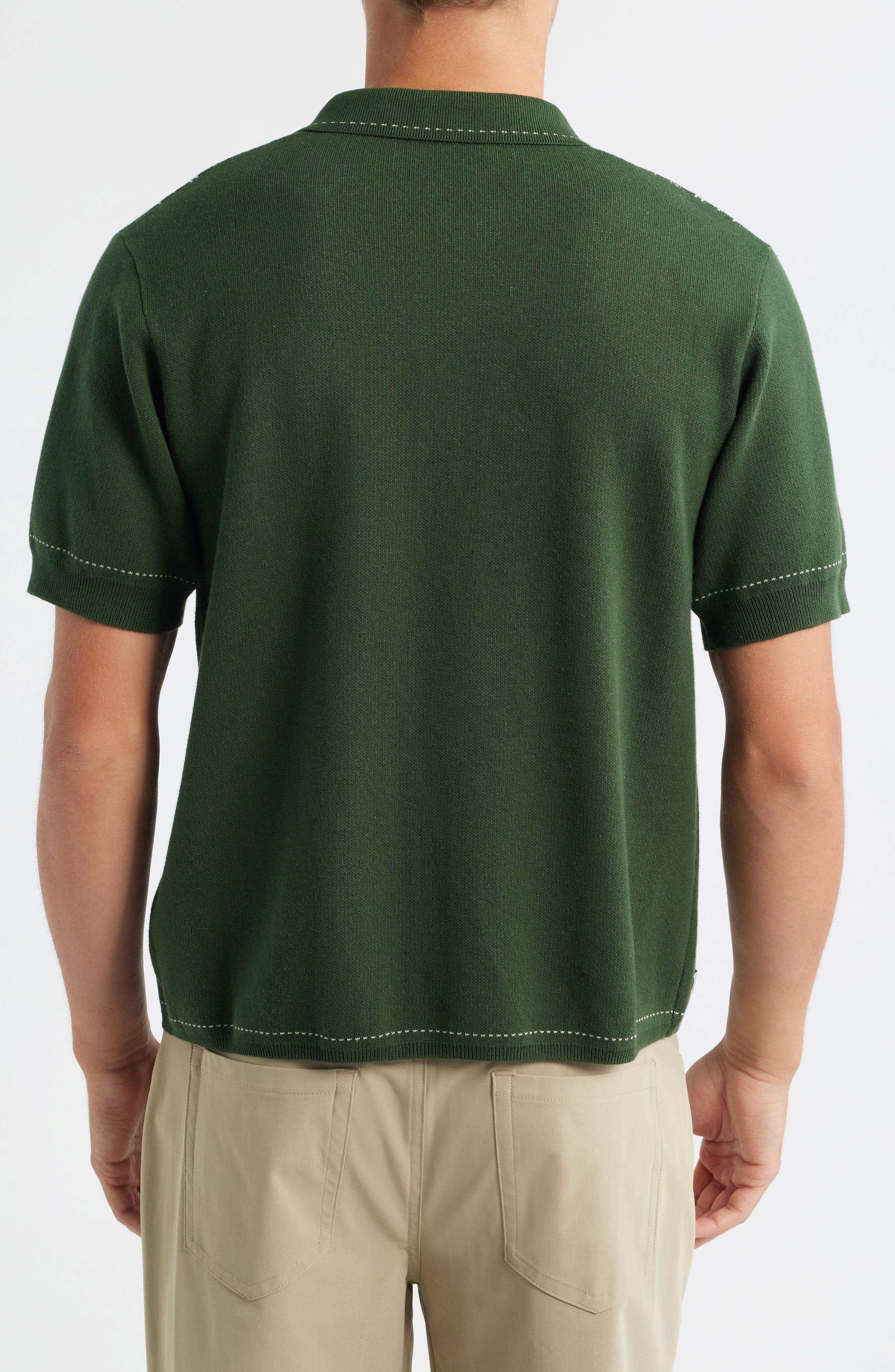 Accolades Embroidered Stripe Short Sleeve Knit Cotton Snap-Up Shirt - image 2