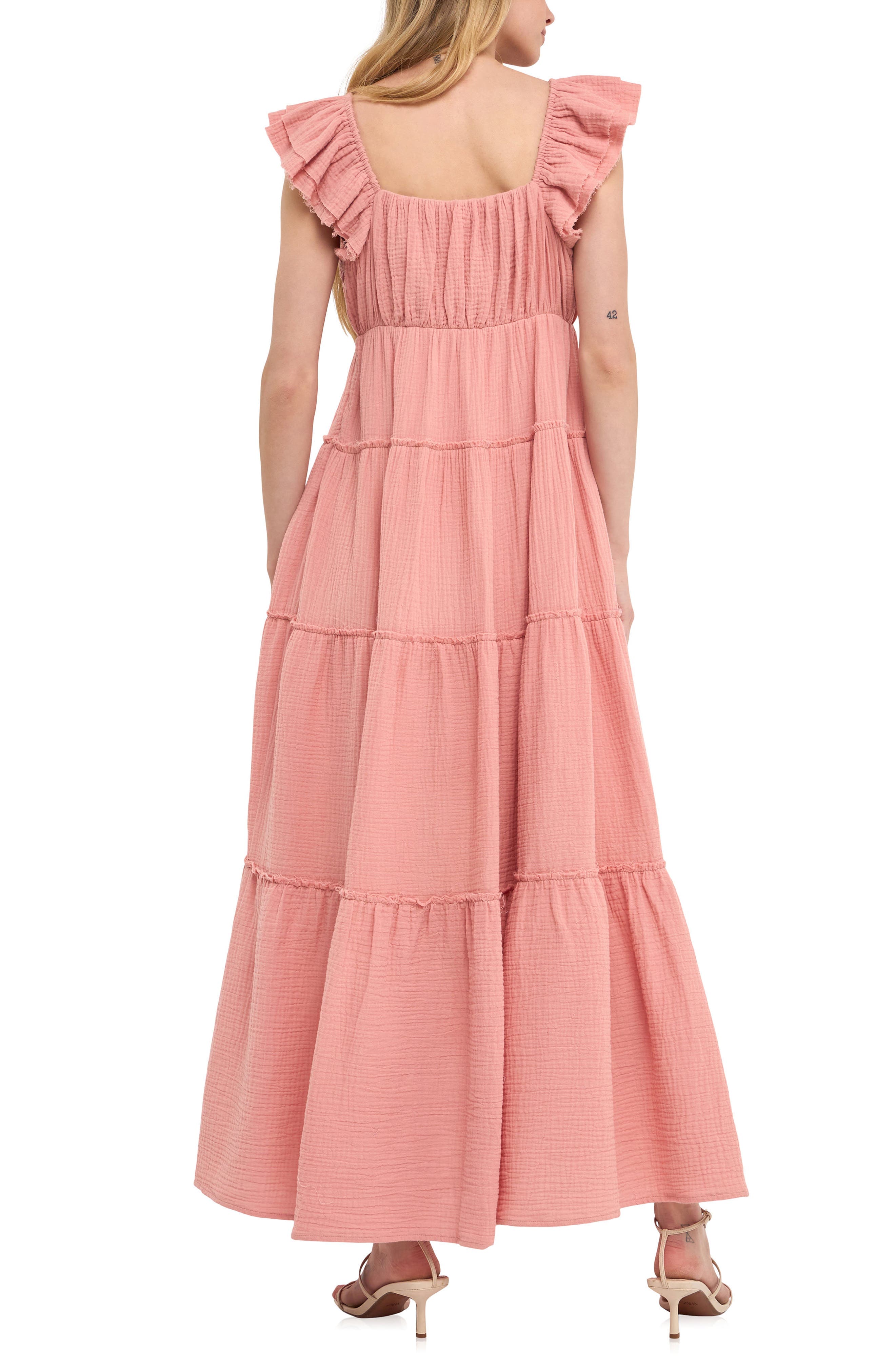 Sweetheart Neck Cotton Gauze Tiered Maxi Dress - image 2