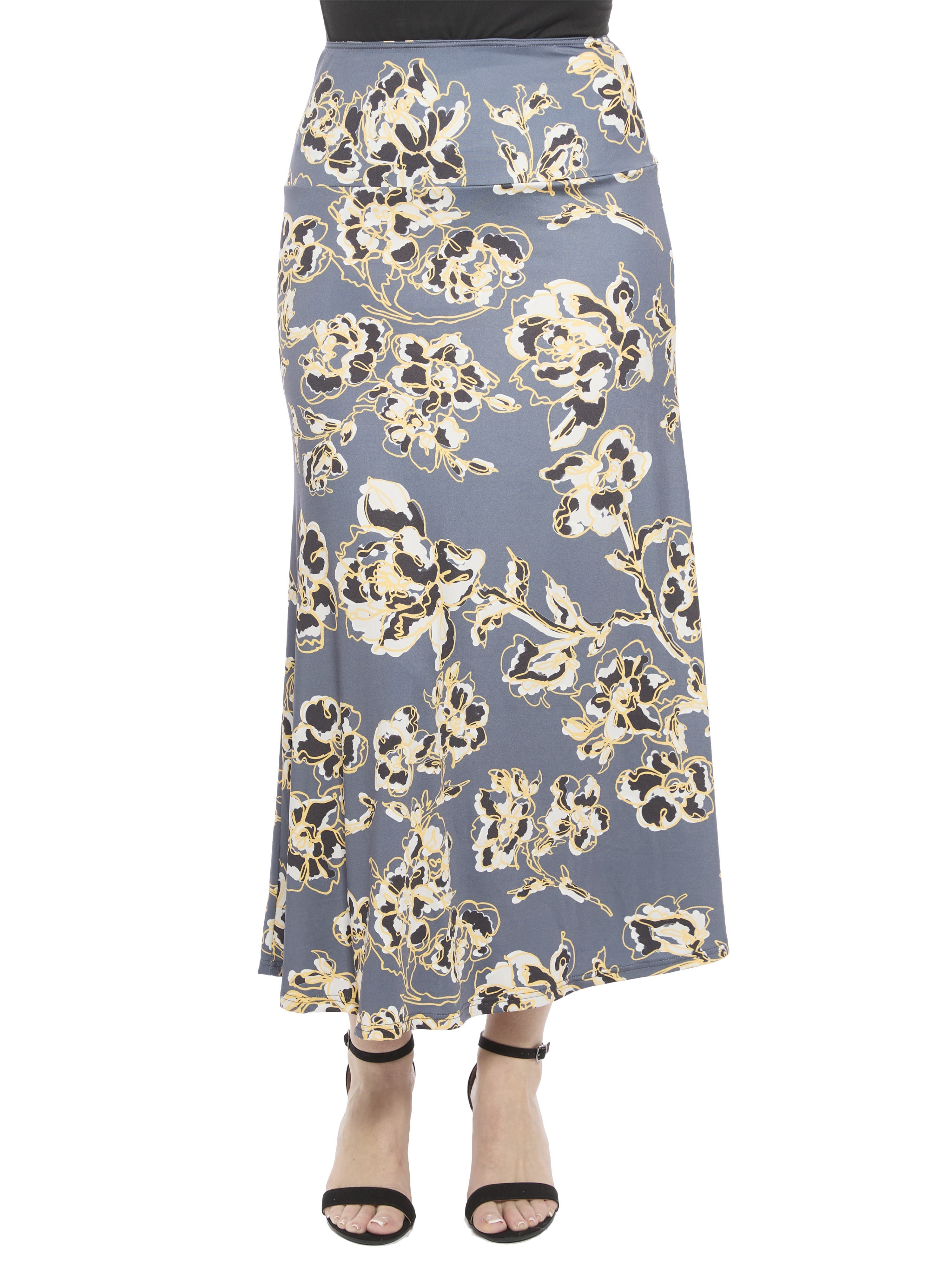Womens Floral Elastic Waist A-Line Maxi Skirt - image 1