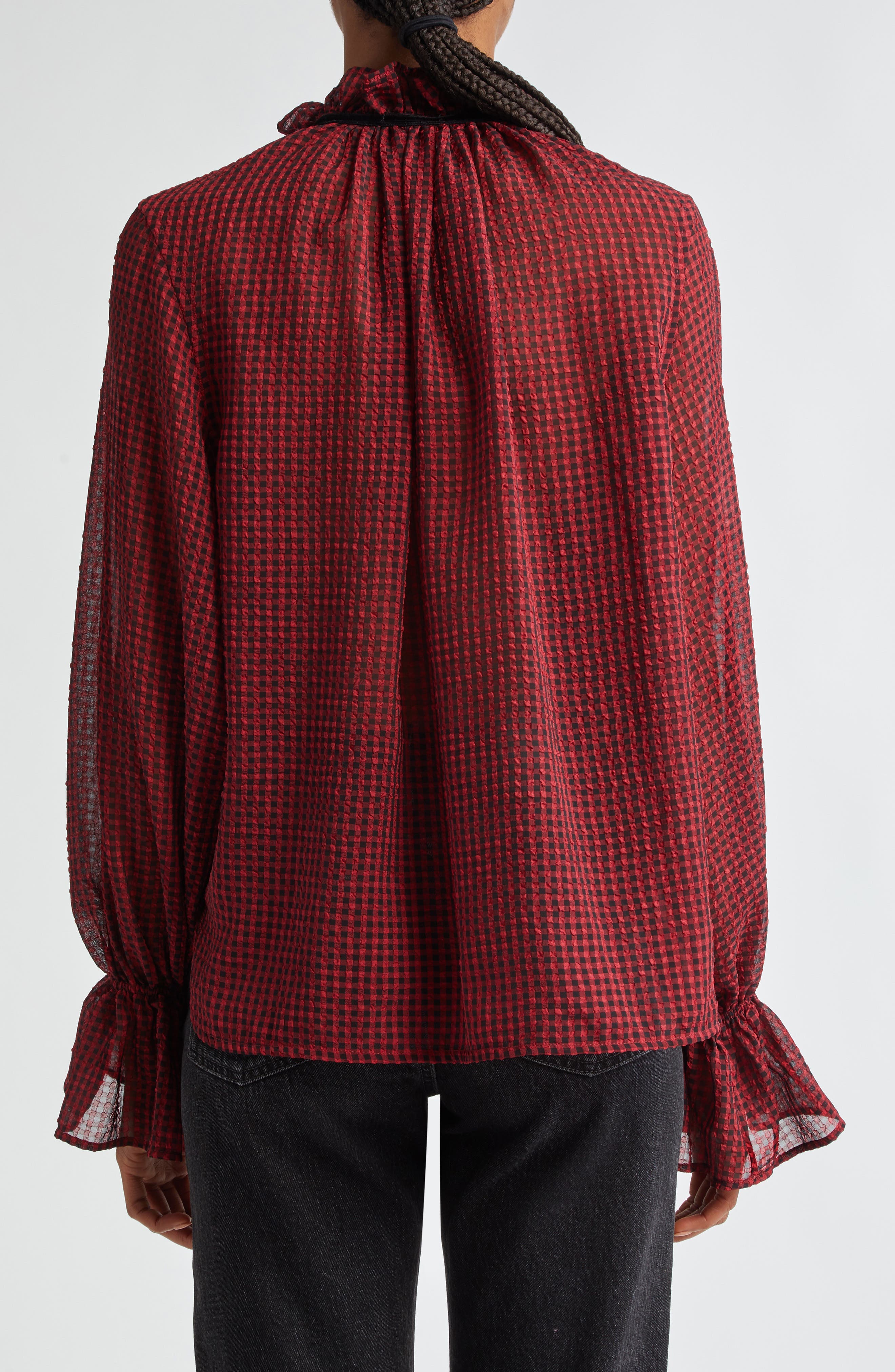 Check Seersucker Tie Neck Shirt - image 2