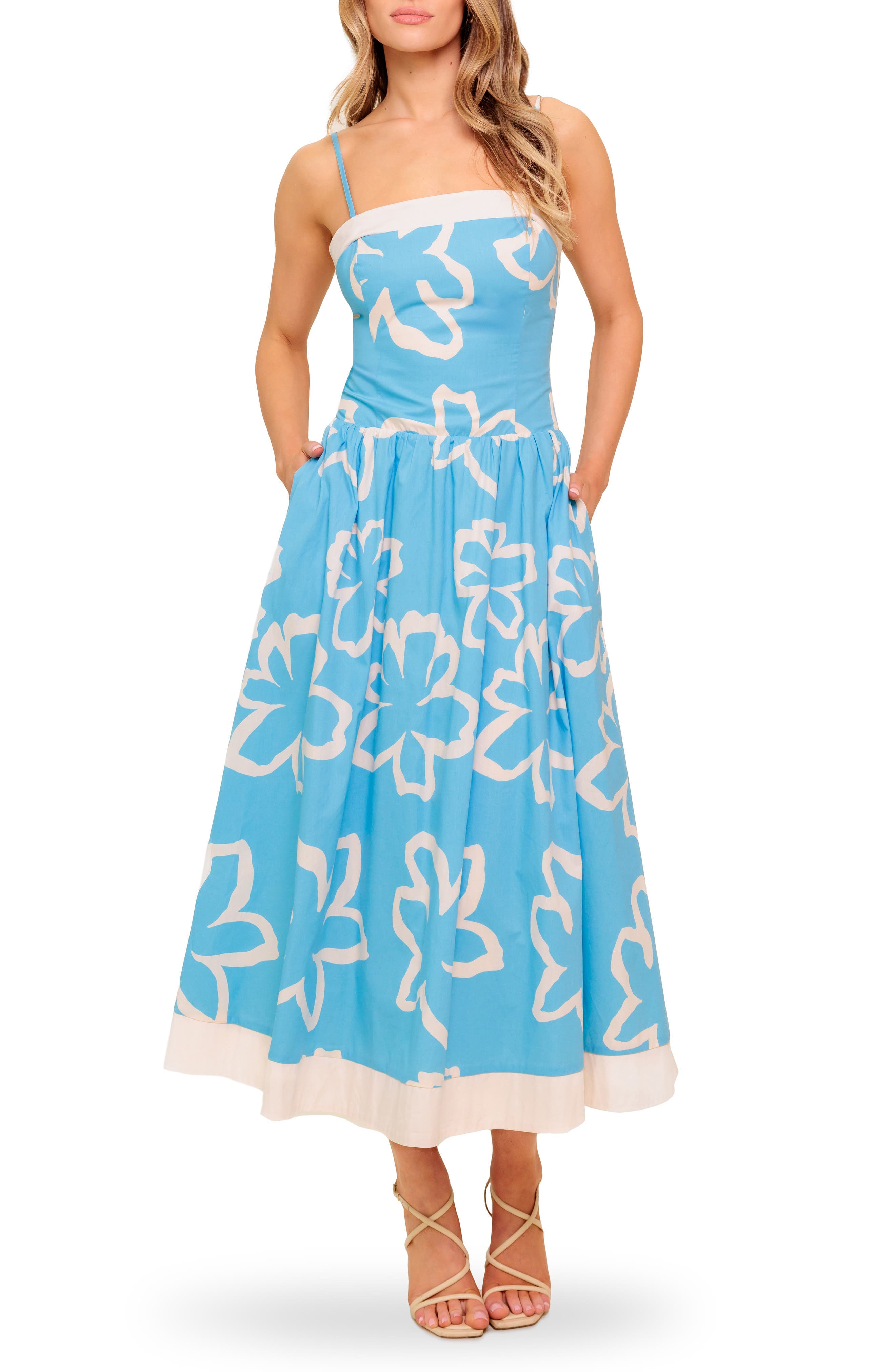 Floral Print Cotton Fit & Flare Midi Dress - image 1